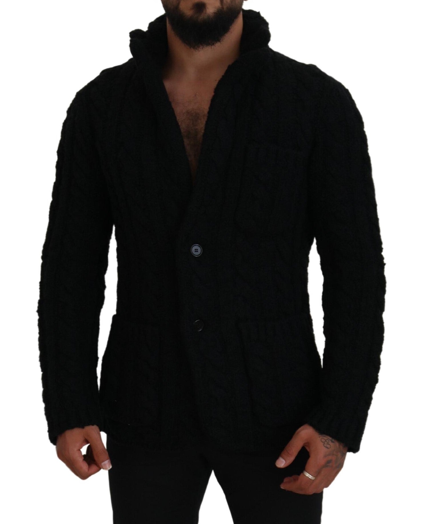 Dolce &amp; Gabbana Élégant cardigan noir en laine et cachemire mélangés