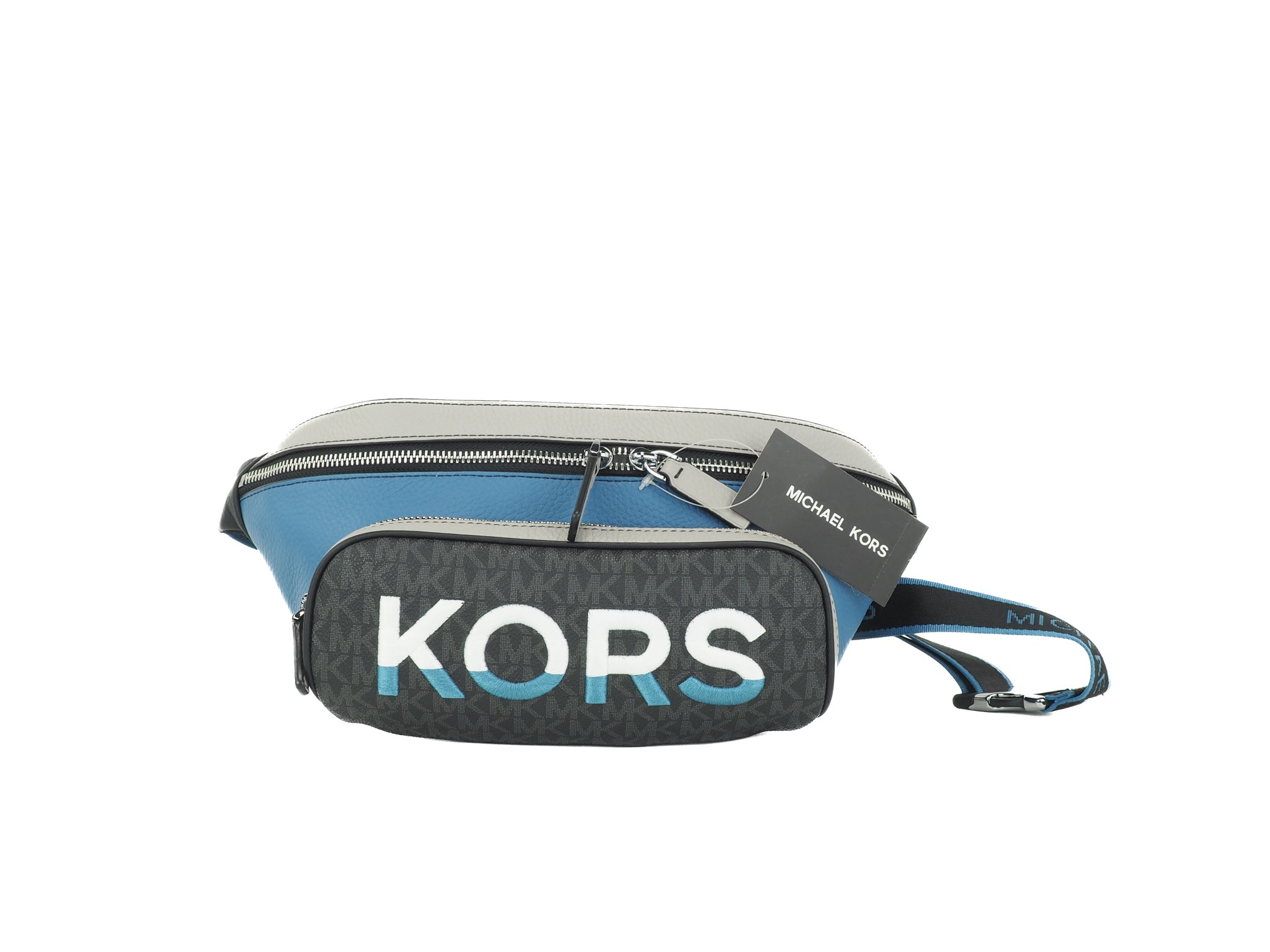 Michael Kors Cooper Grand sac ceinture utilitaire bleu en cuir multicolore avec logo brodé