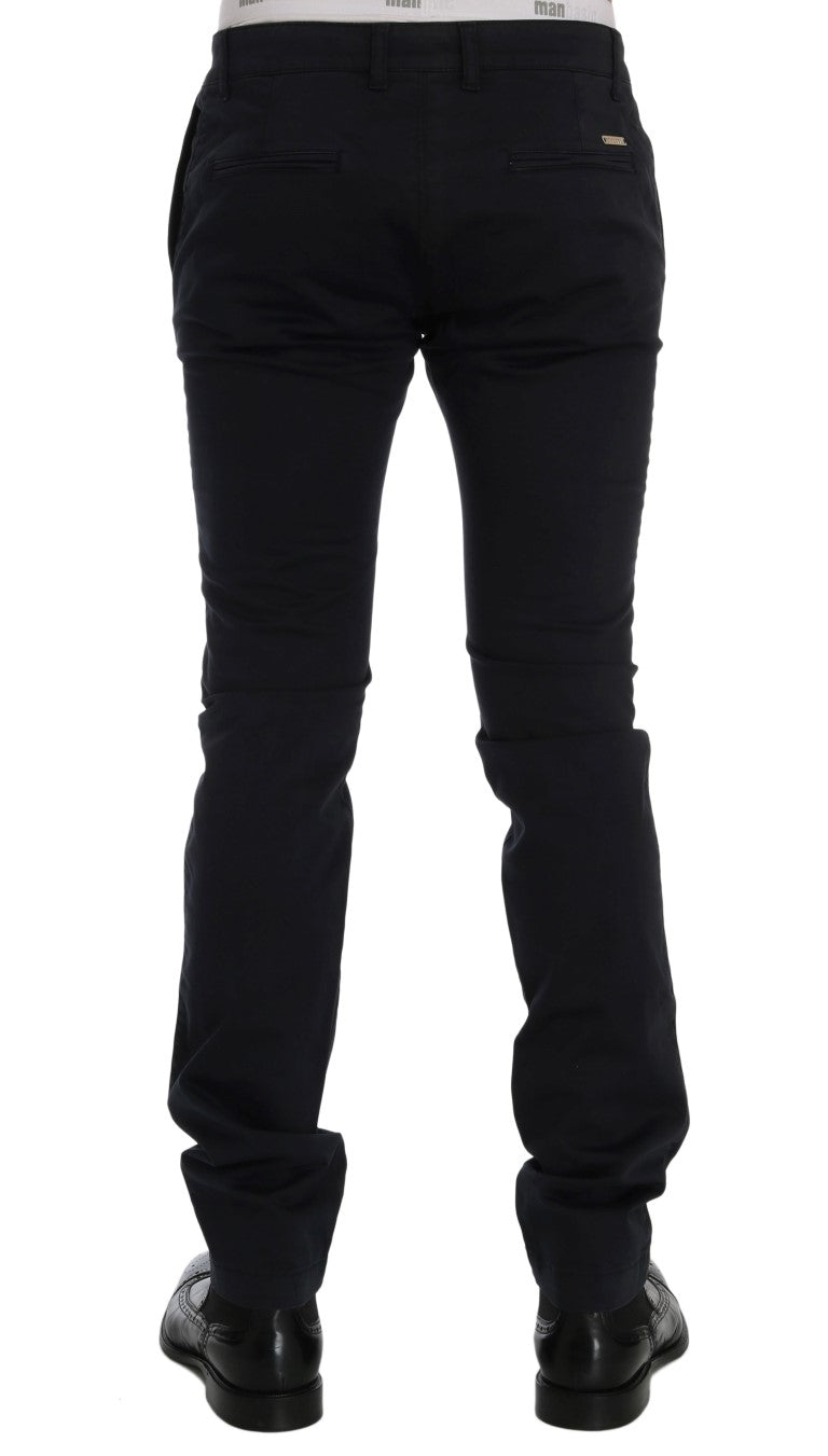 Pantalon stretch en coton bleu coupe slim GF Ferre Chic