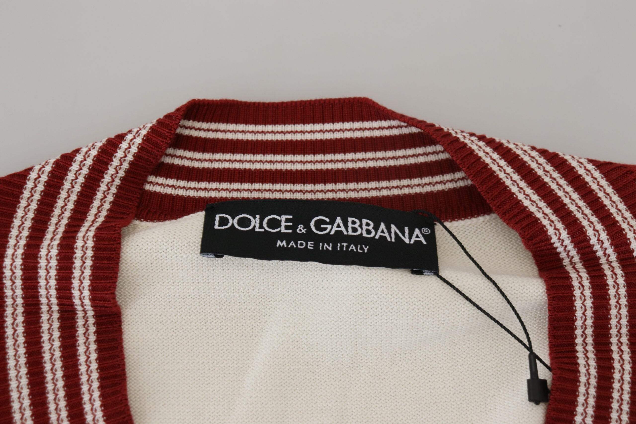 Dolce &amp; Gabbana Pull à col en V en coton et soie blanc cassé