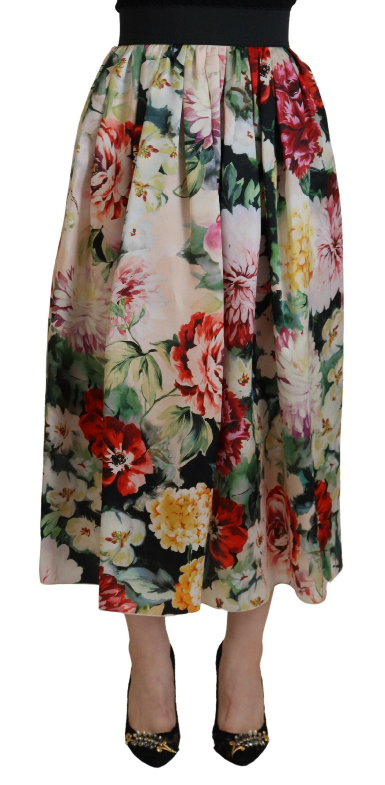 Dolce &amp; Gabbana Jupe en soie florale taille haute exquise