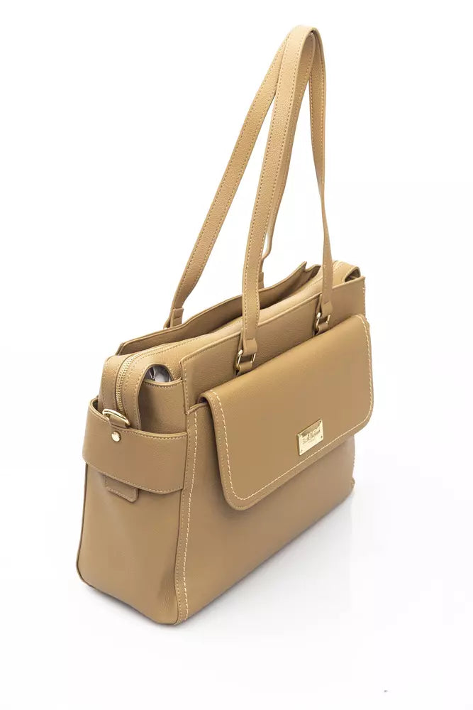 Baldinini Trend Elegant Beige Shoulder Bag With Golden Accents