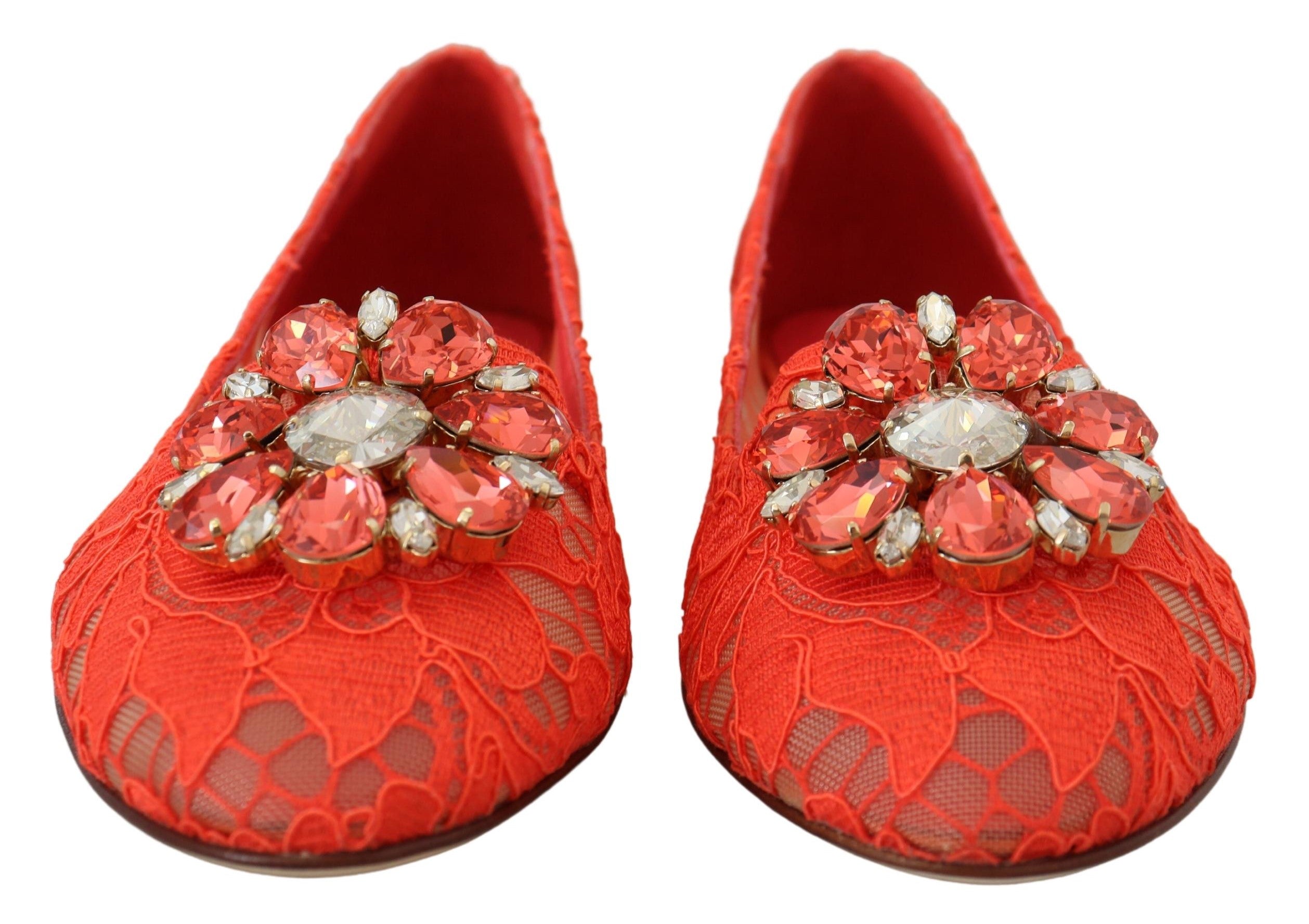 Dolce &amp; Gabbana Élégantes chaussures plates Vally en dentelle en rouge corail