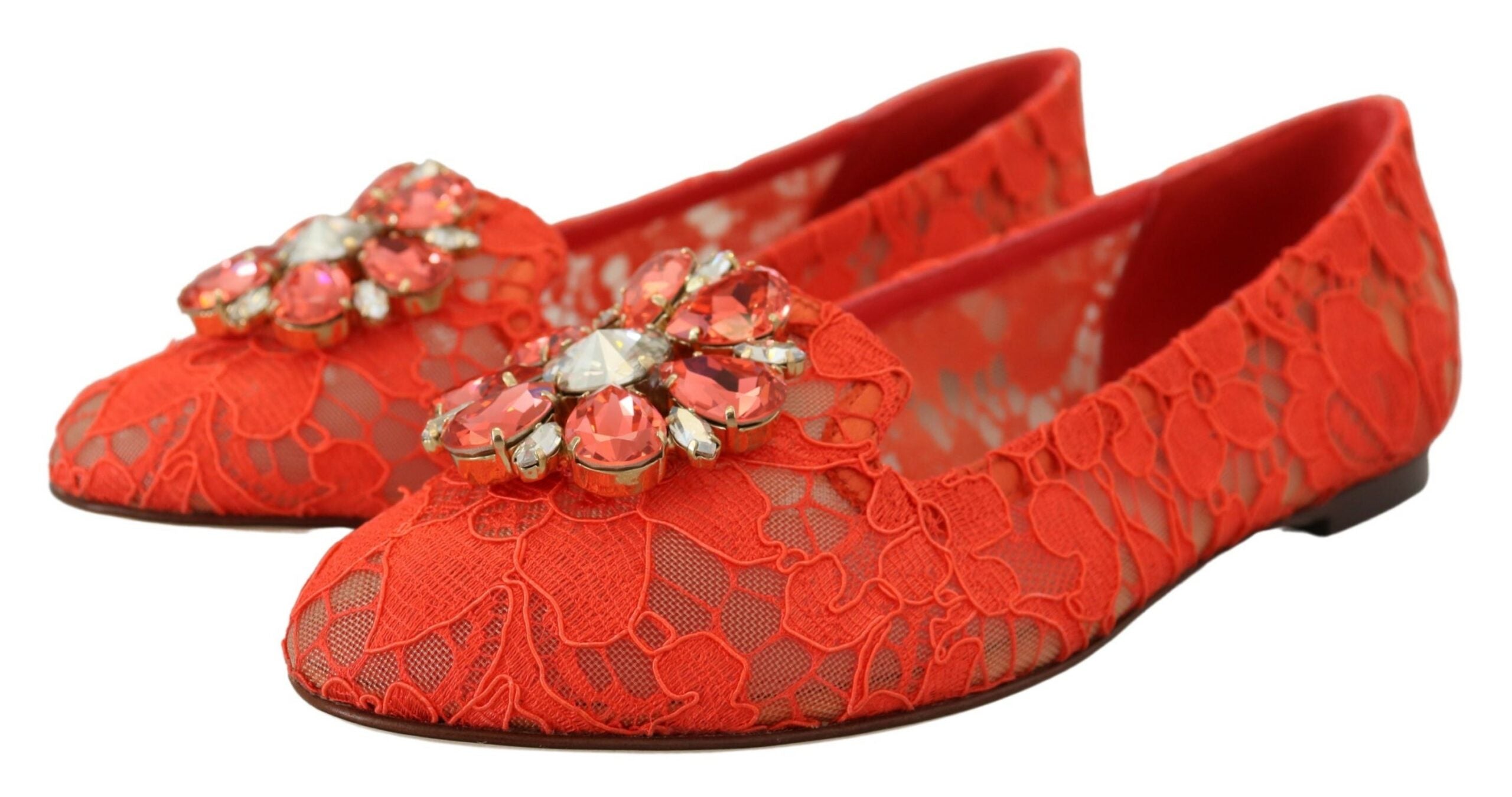 Dolce &amp; Gabbana Élégantes chaussures plates Vally en dentelle en rouge corail