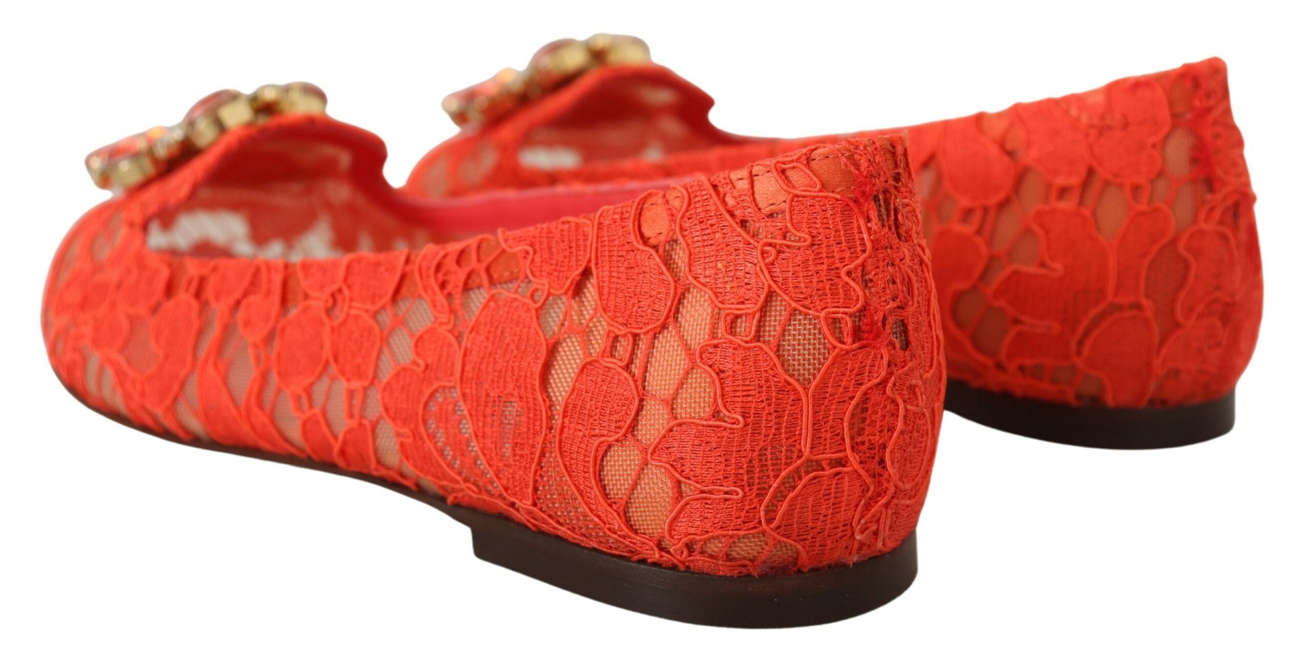 Dolce &amp; Gabbana Élégantes chaussures plates Vally en dentelle en rouge corail