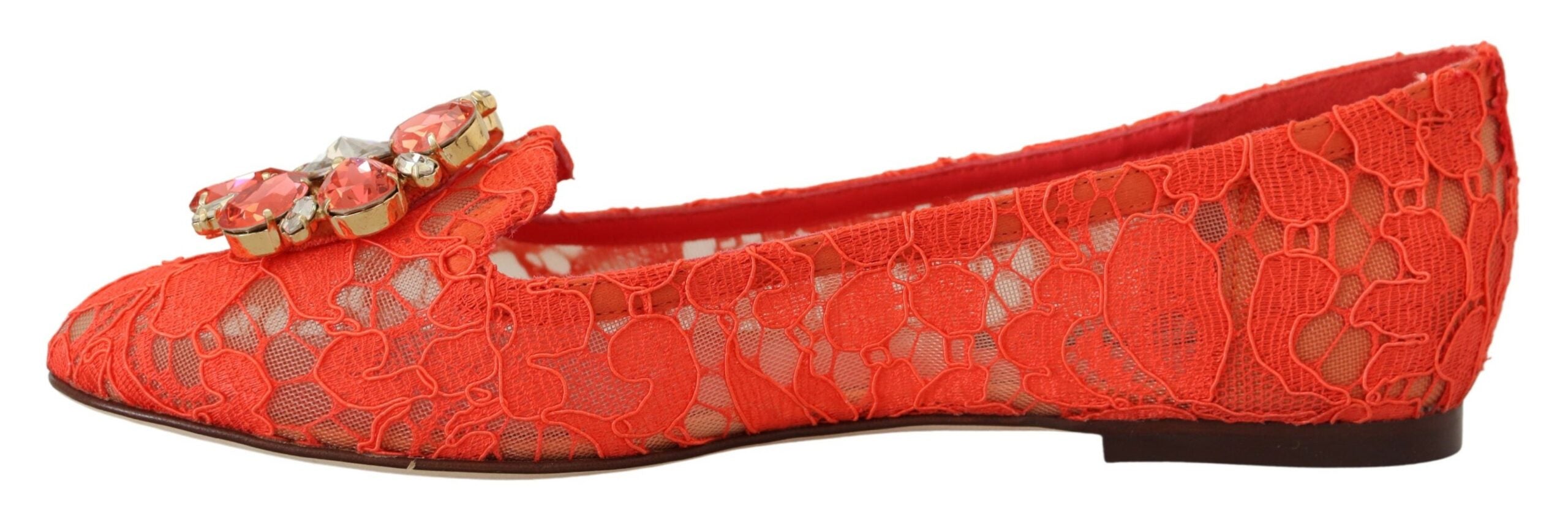 Dolce &amp; Gabbana Élégantes chaussures plates Vally en dentelle en rouge corail