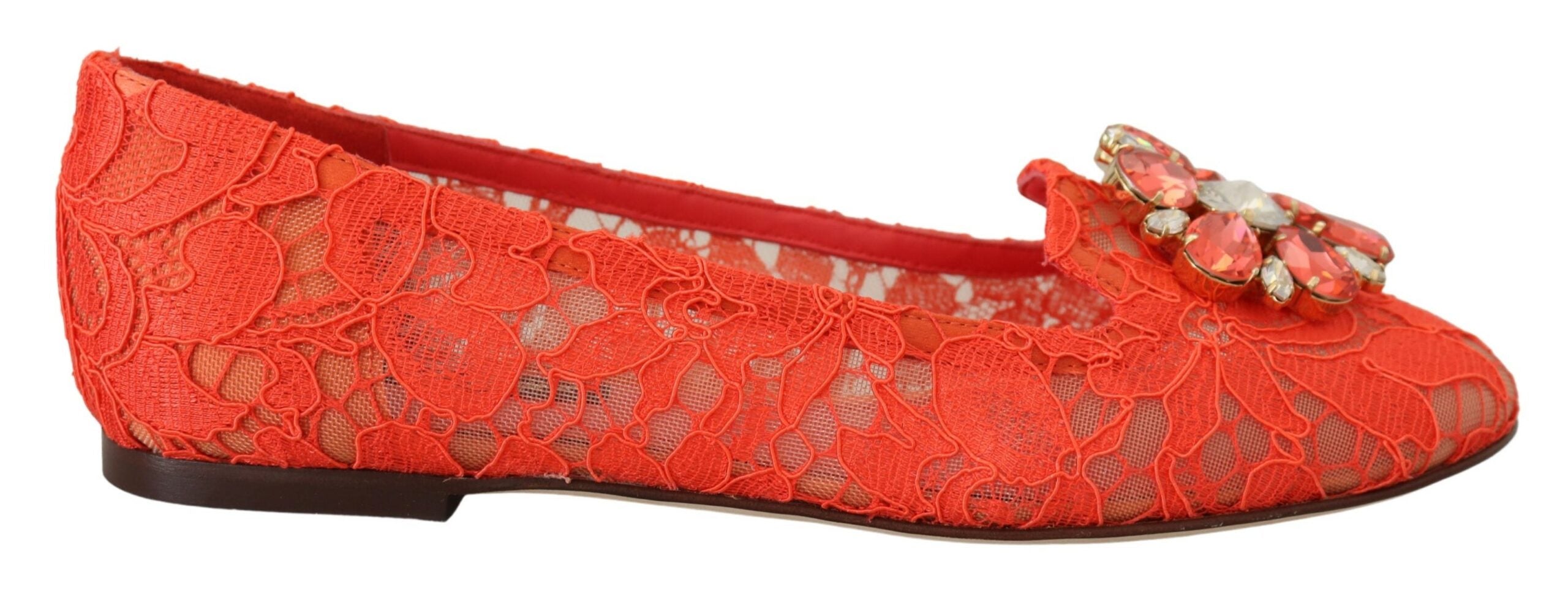 Dolce &amp; Gabbana Élégantes chaussures plates Vally en dentelle en rouge corail