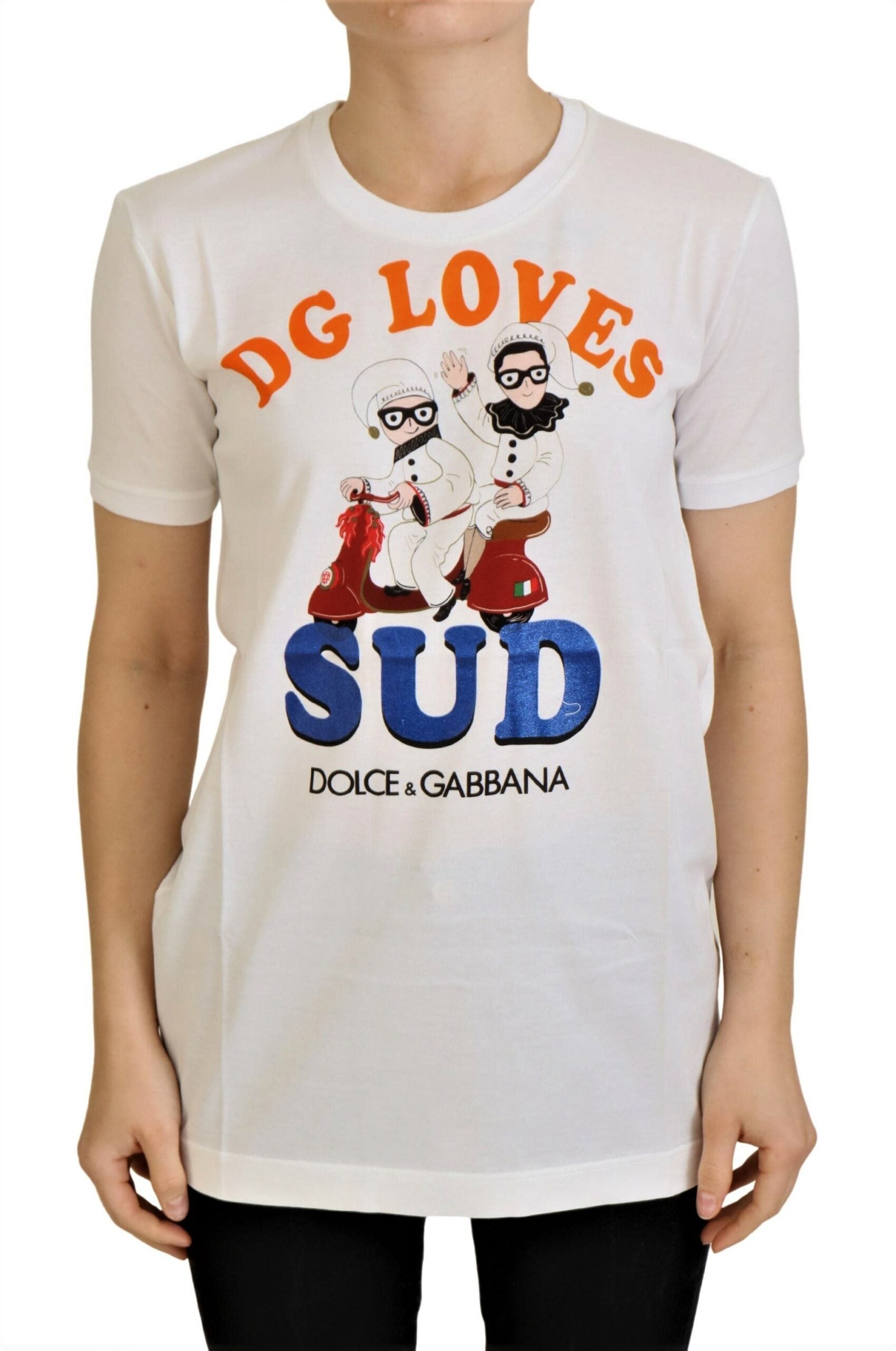 Dolce &amp; Gabbana T-shirt blanc élégant à col rond avec imprimé coloré