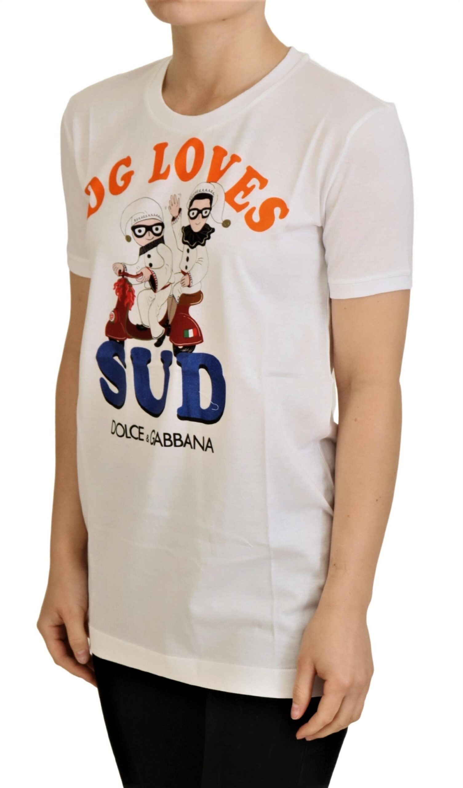 Dolce &amp; Gabbana T-shirt blanc élégant à col rond avec imprimé coloré