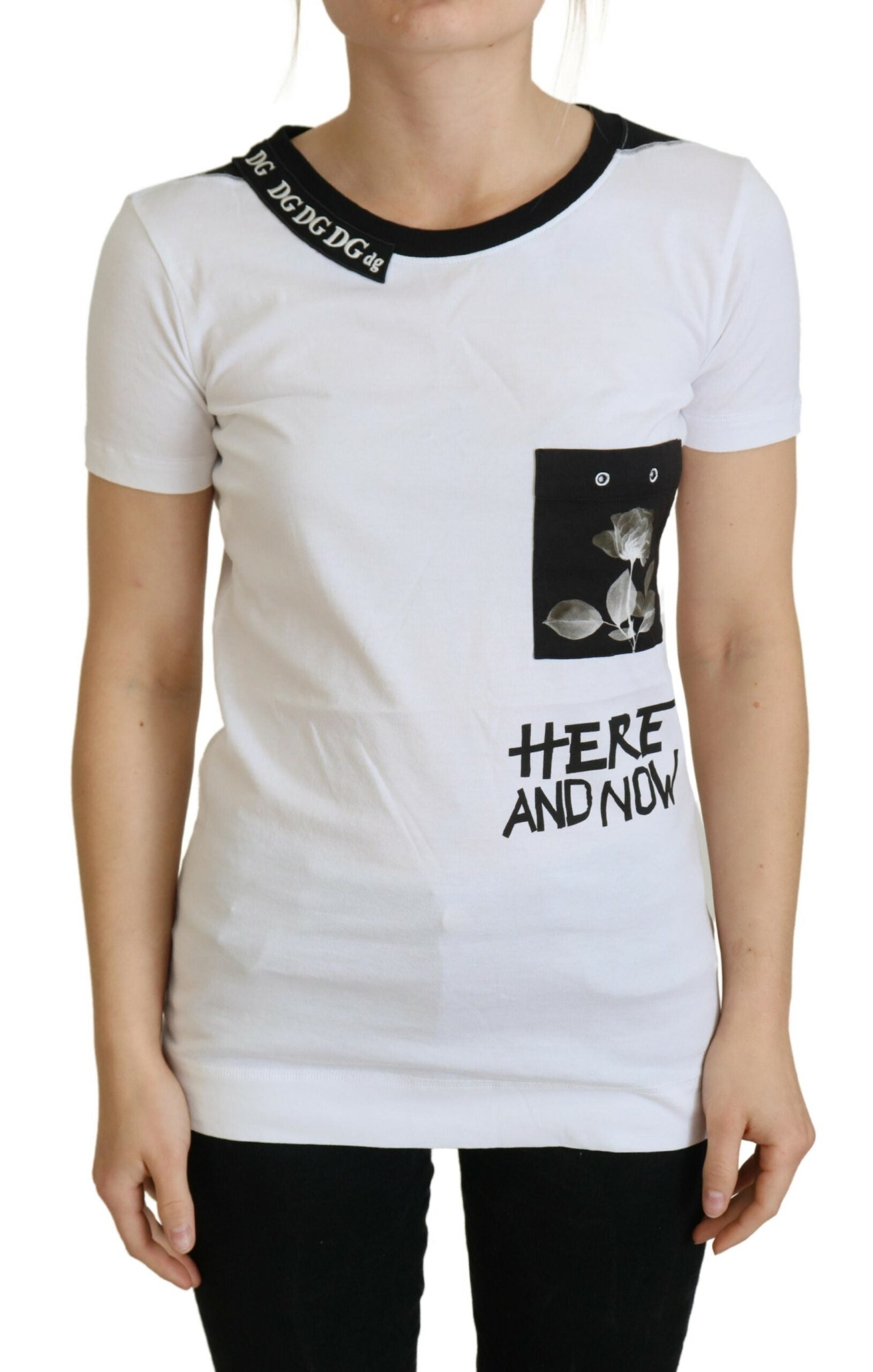 Dolce &amp; Gabbana Chic T-shirt en coton monochrome « ​​Ici et maintenant »