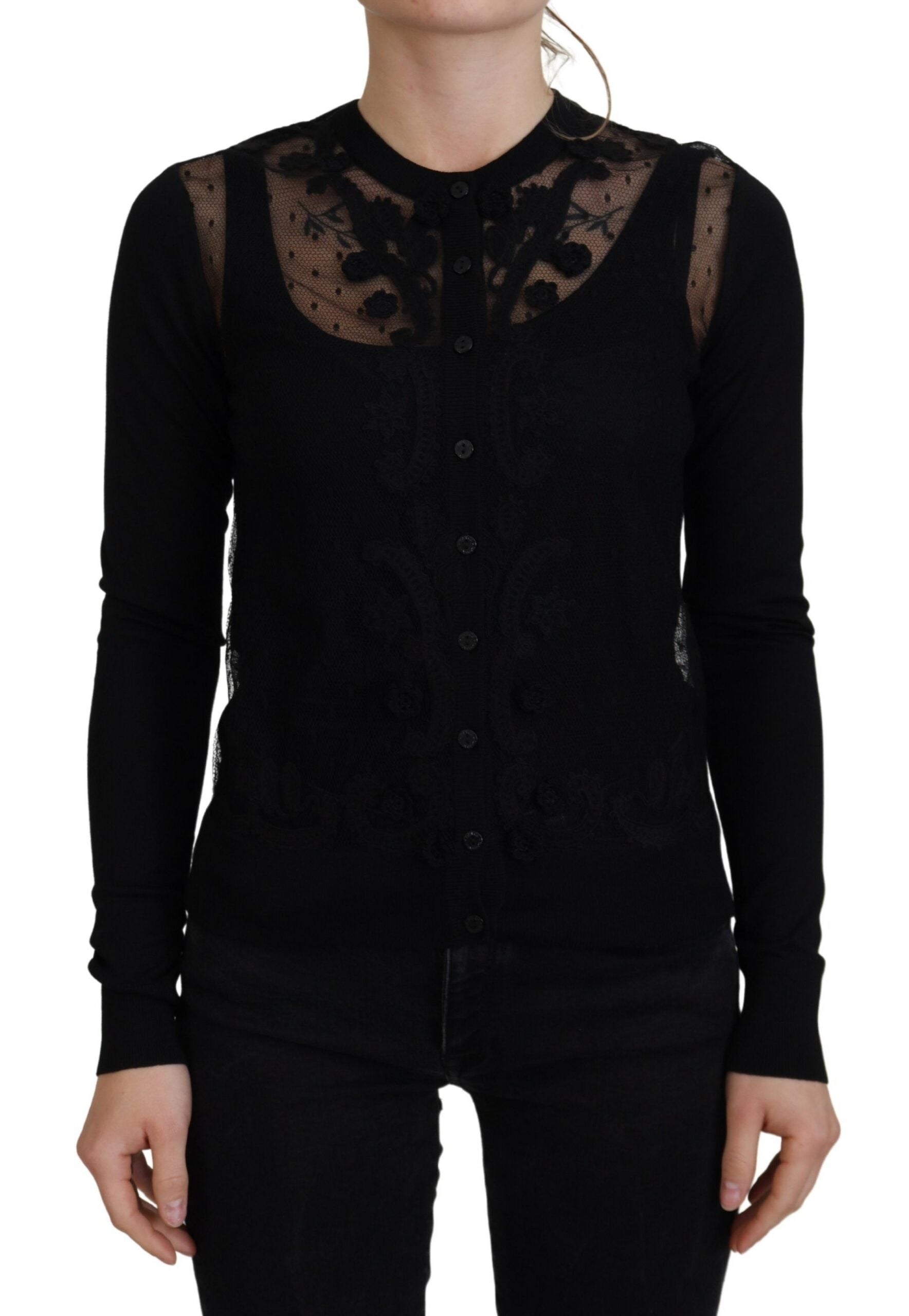 Dolce &amp; Gabbana Élégant pull cardigan en dentelle florale noire