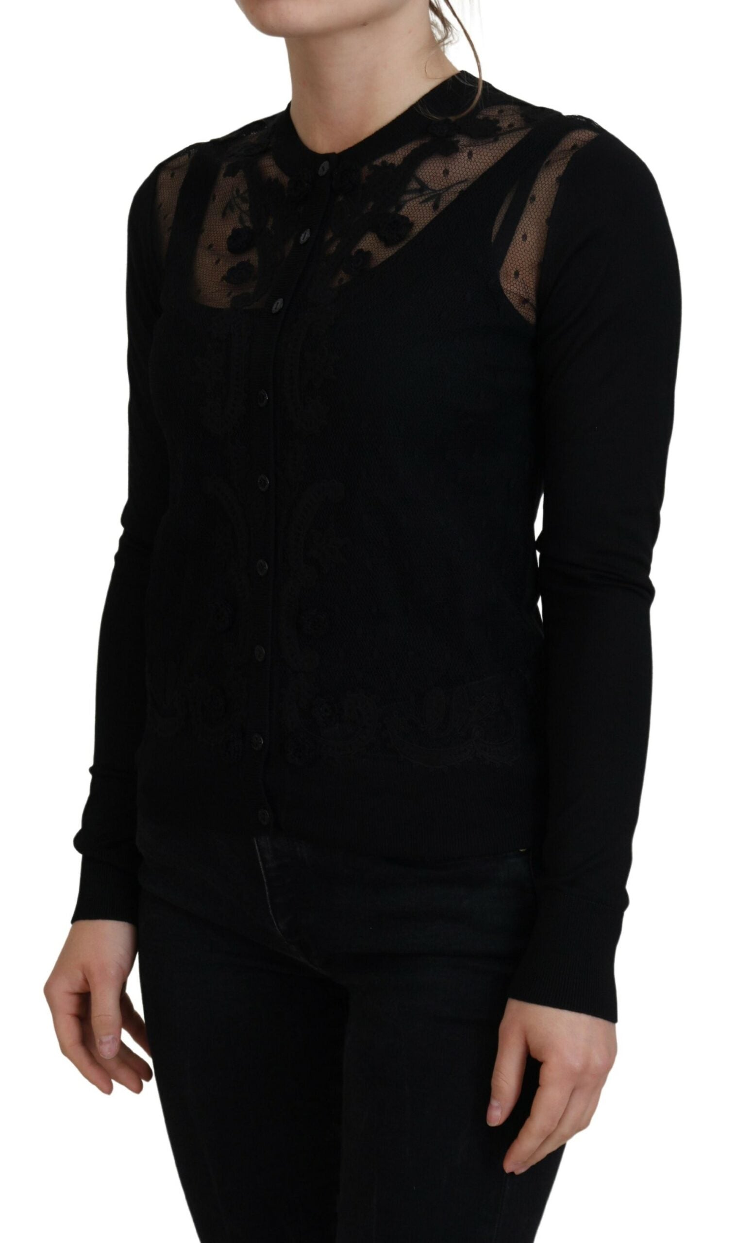 Dolce &amp; Gabbana Élégant pull cardigan en dentelle florale noire