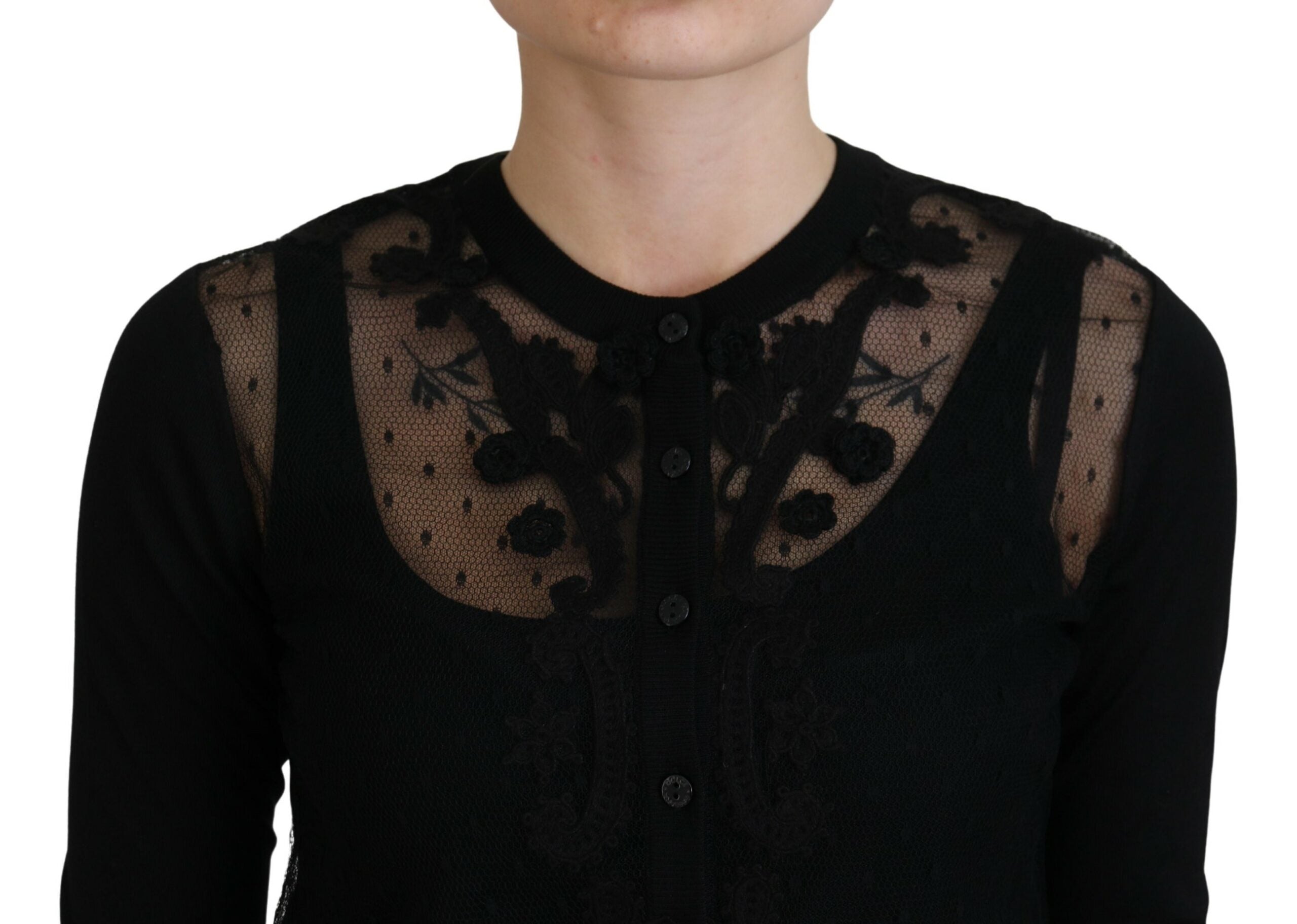 Dolce &amp; Gabbana Élégant pull cardigan en dentelle florale noire