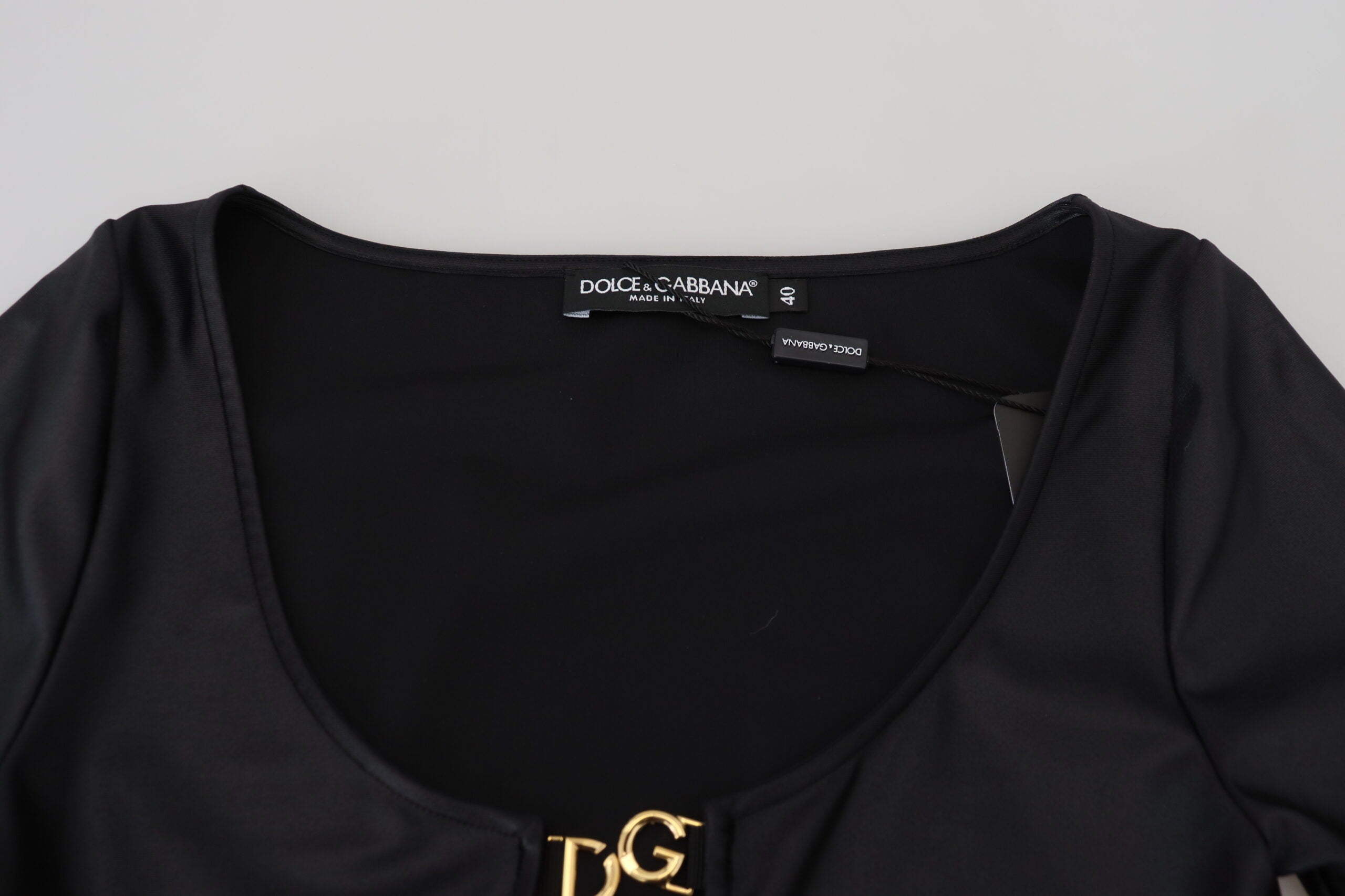 Dolce &amp; Gabbana Haut noir élégant à manches 3/4 avec détails dorés