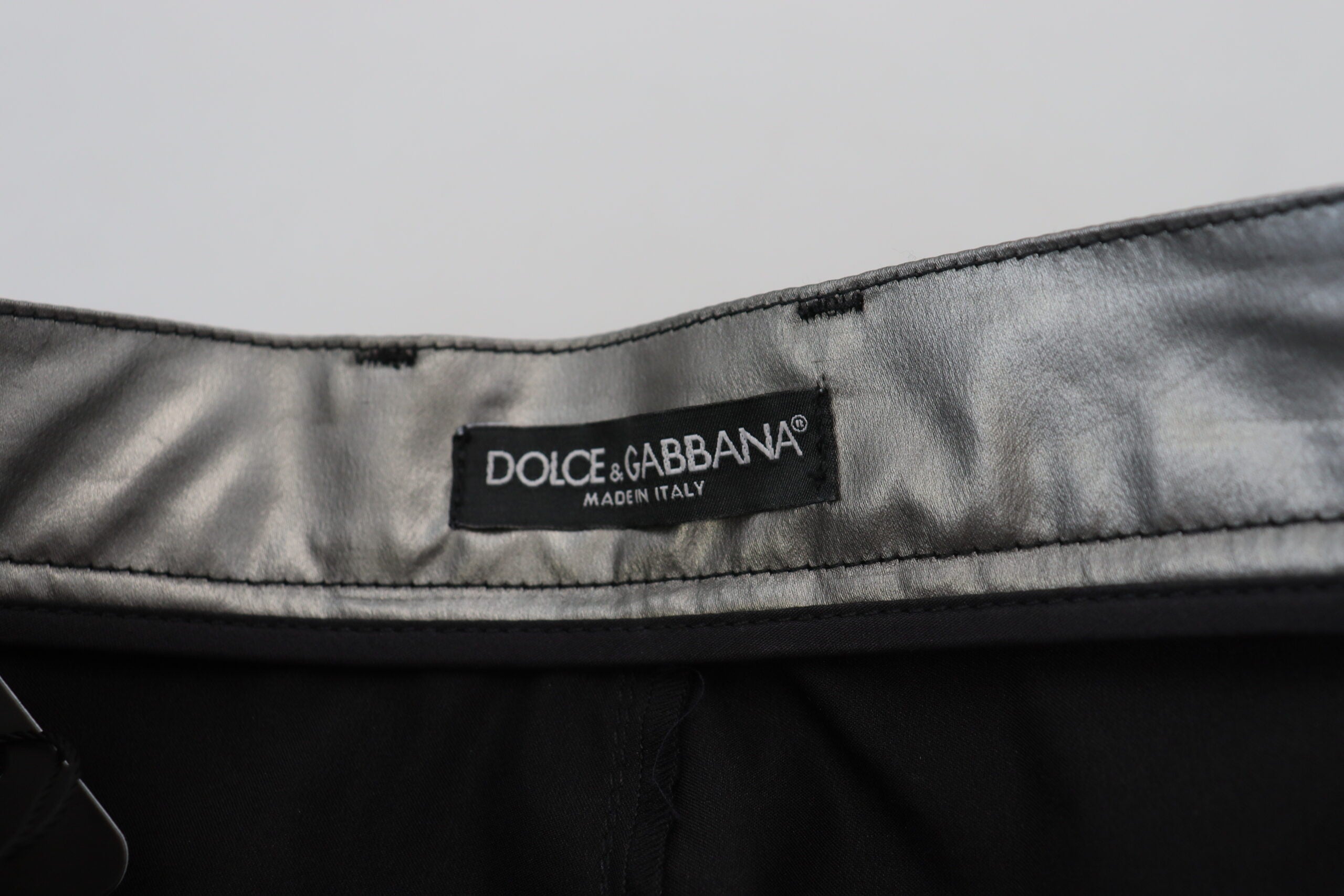 Dolce &amp; Gabbana Pantalon skinny élégant taille haute en argent