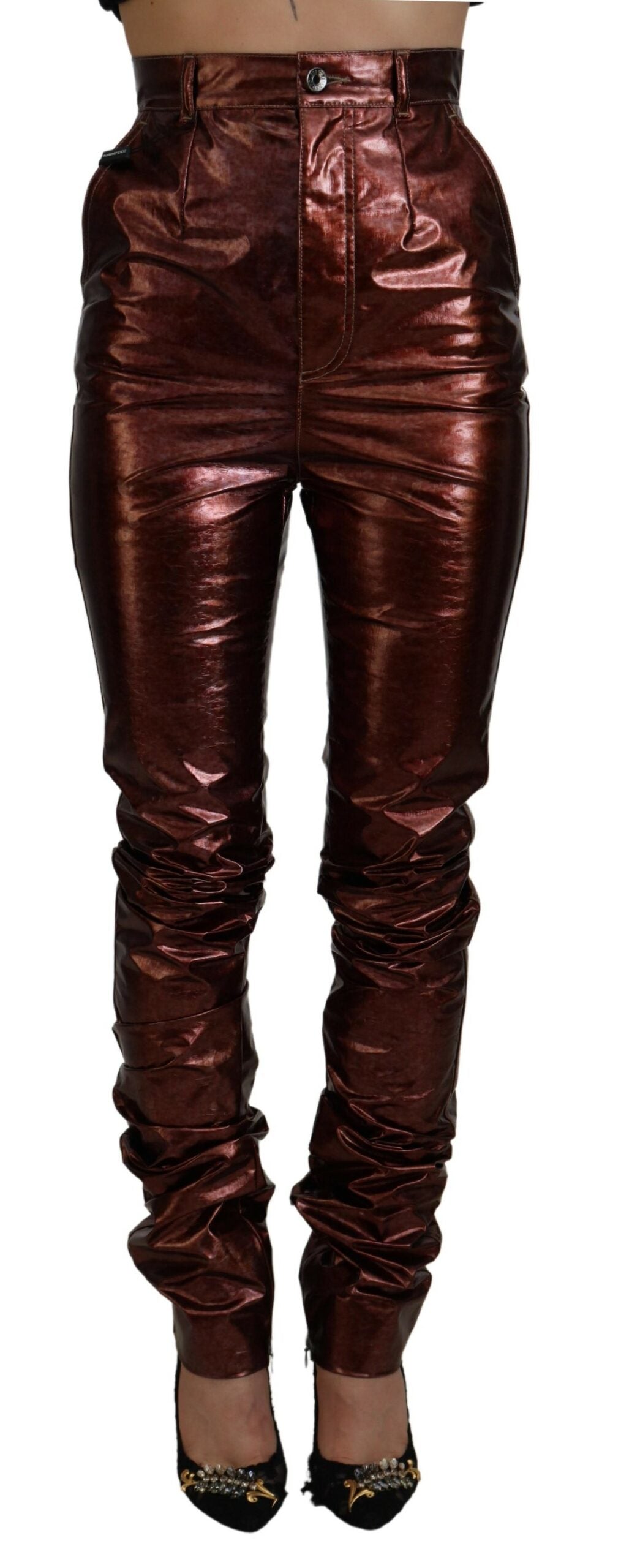 Dolce &amp; Gabbana Jean skinny taille haute en bronze métallisé