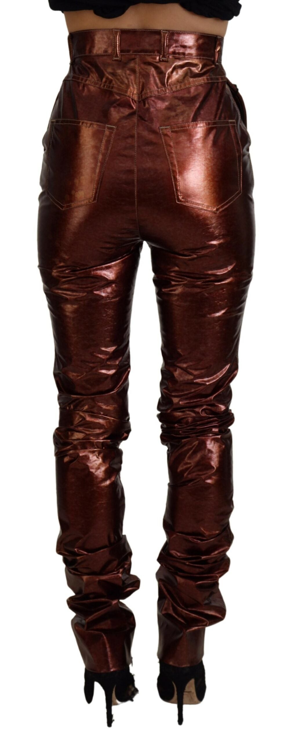 Dolce &amp; Gabbana Jean skinny taille haute en bronze métallisé