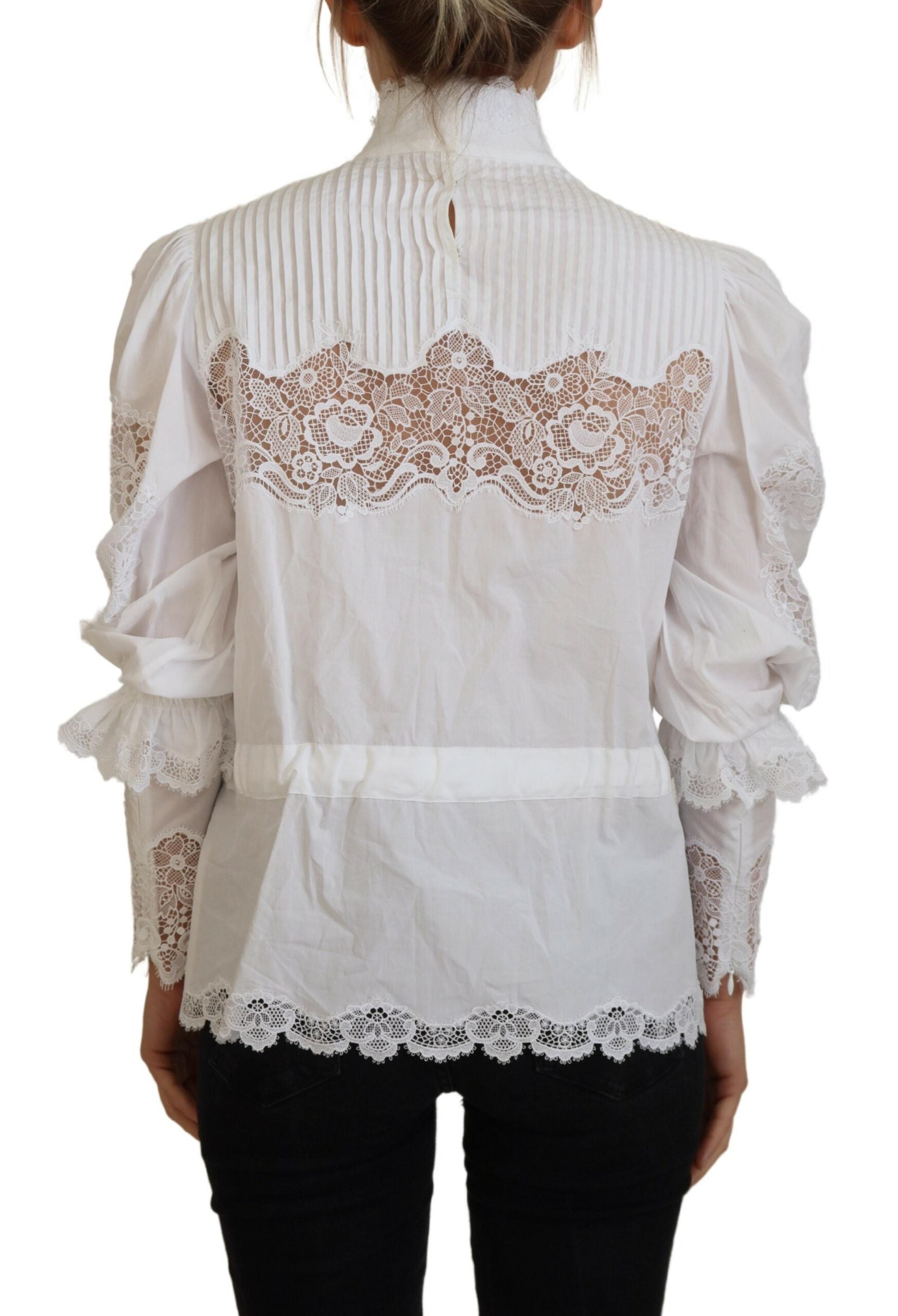 Dolce &amp; Gabbana Blouse élégante en coton avec bordure en dentelle blanche