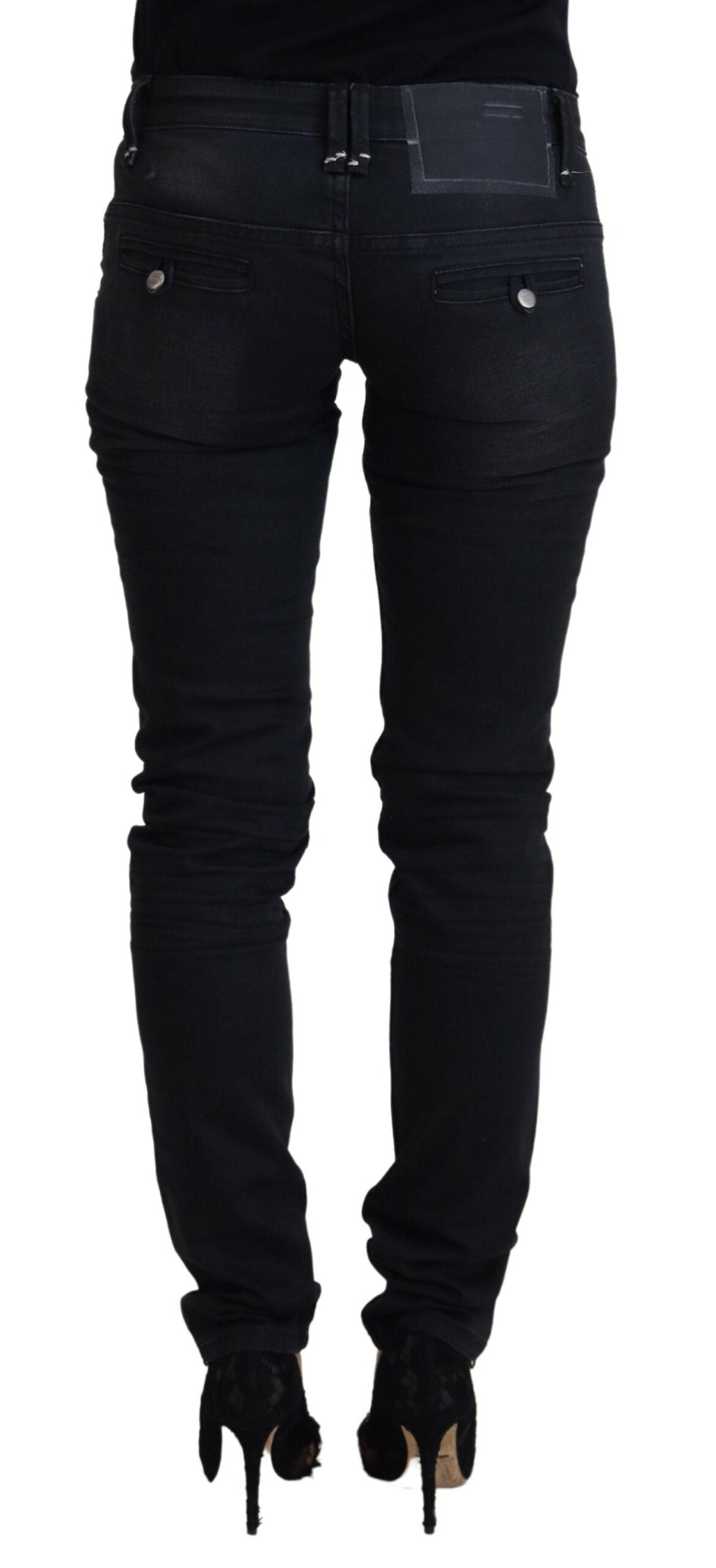 Jean skinny taille basse délavé noir élégant Acht