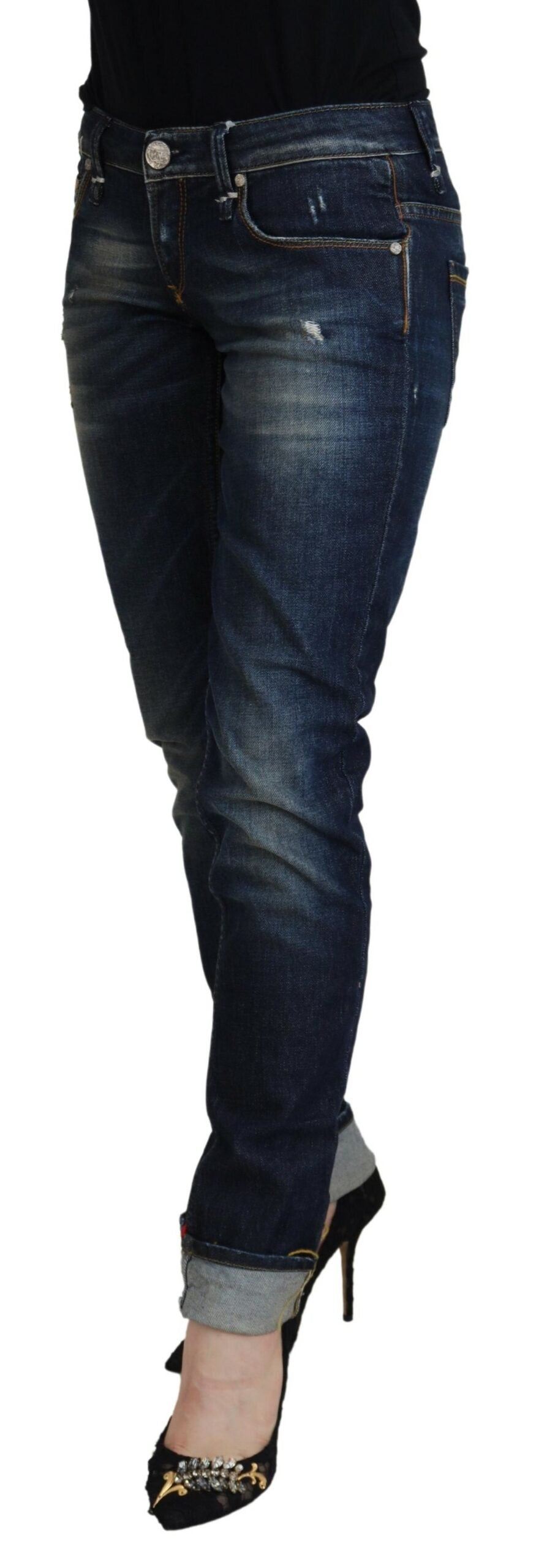 Acht élégant pantalon en jean taille basse coupe slim