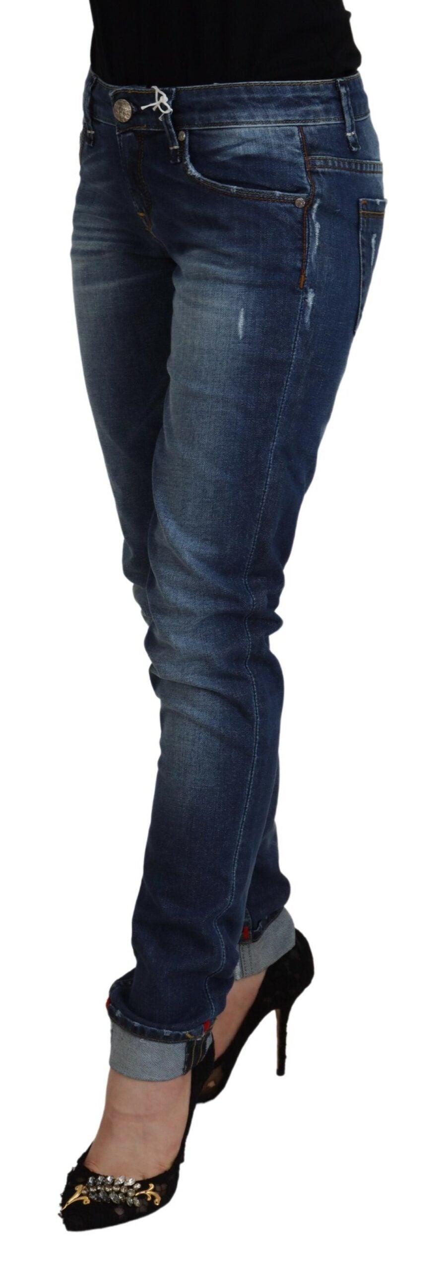 Acht élégant jean skinny taille basse bleu délavé