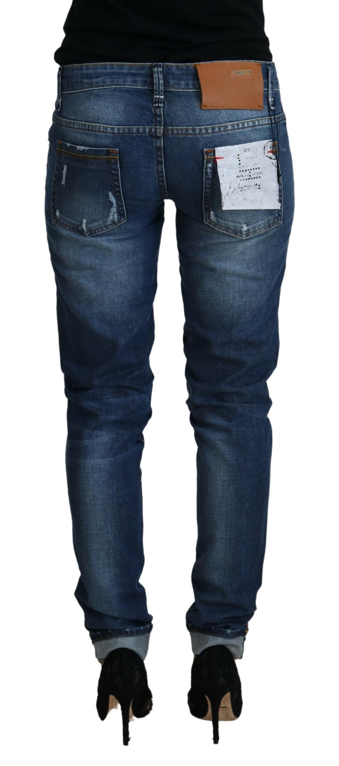 Acht élégant jean skinny taille basse bleu délavé