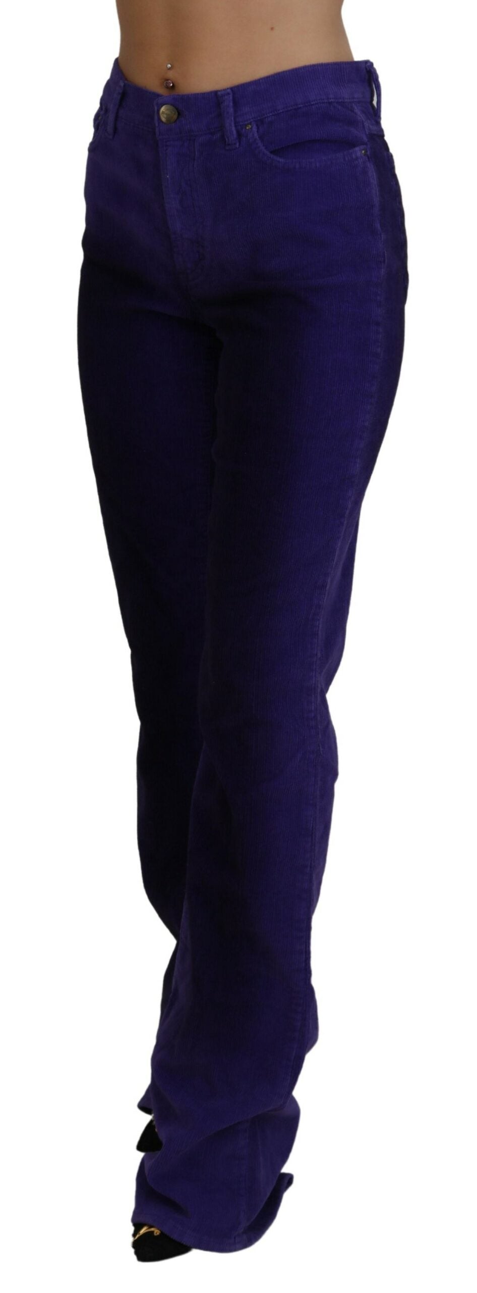 Just Cavalli Pantalon élégant en velours côtelé violet coupe droite