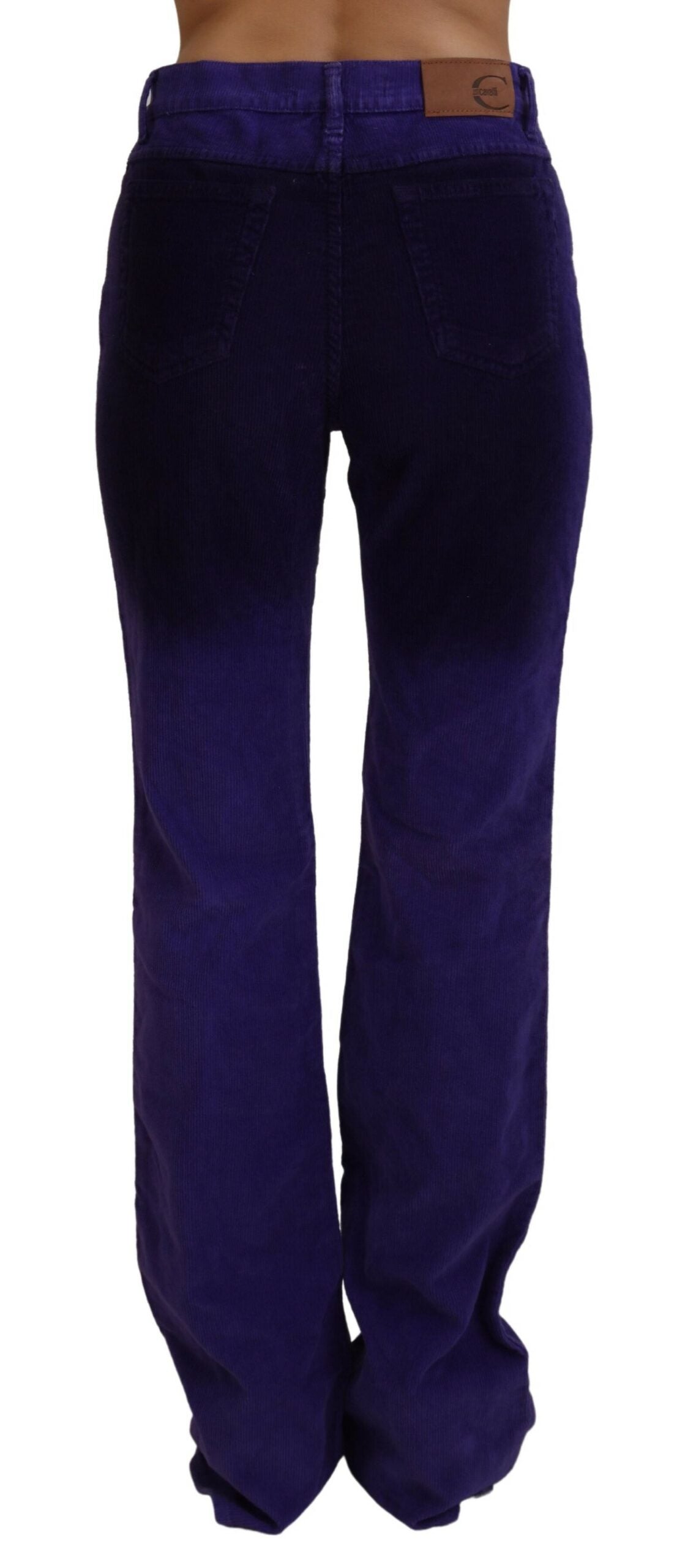 Just Cavalli Pantalon élégant en velours côtelé violet coupe droite