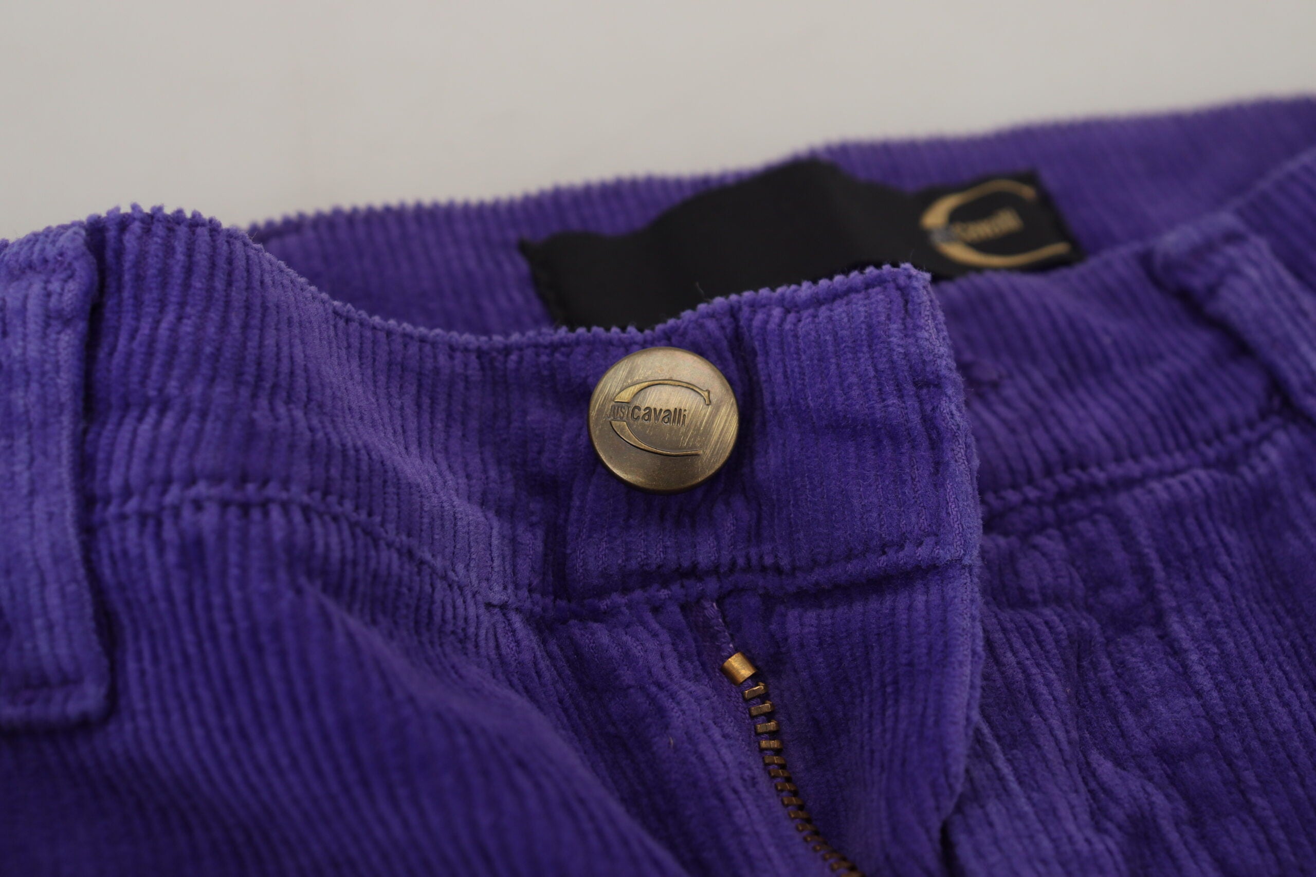 Just Cavalli Pantalon élégant en velours côtelé violet coupe droite