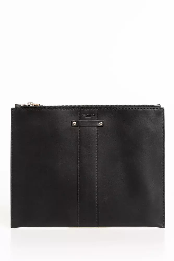 Trussardi Pochette de poche élégante en cuir noir