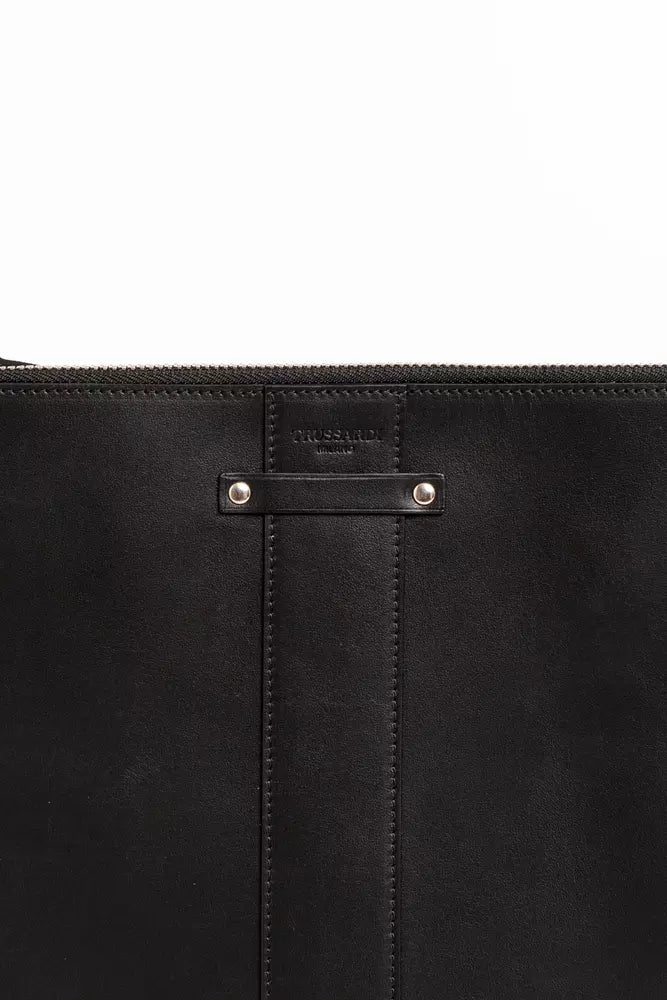 Trussardi Pochette de poche élégante en cuir noir