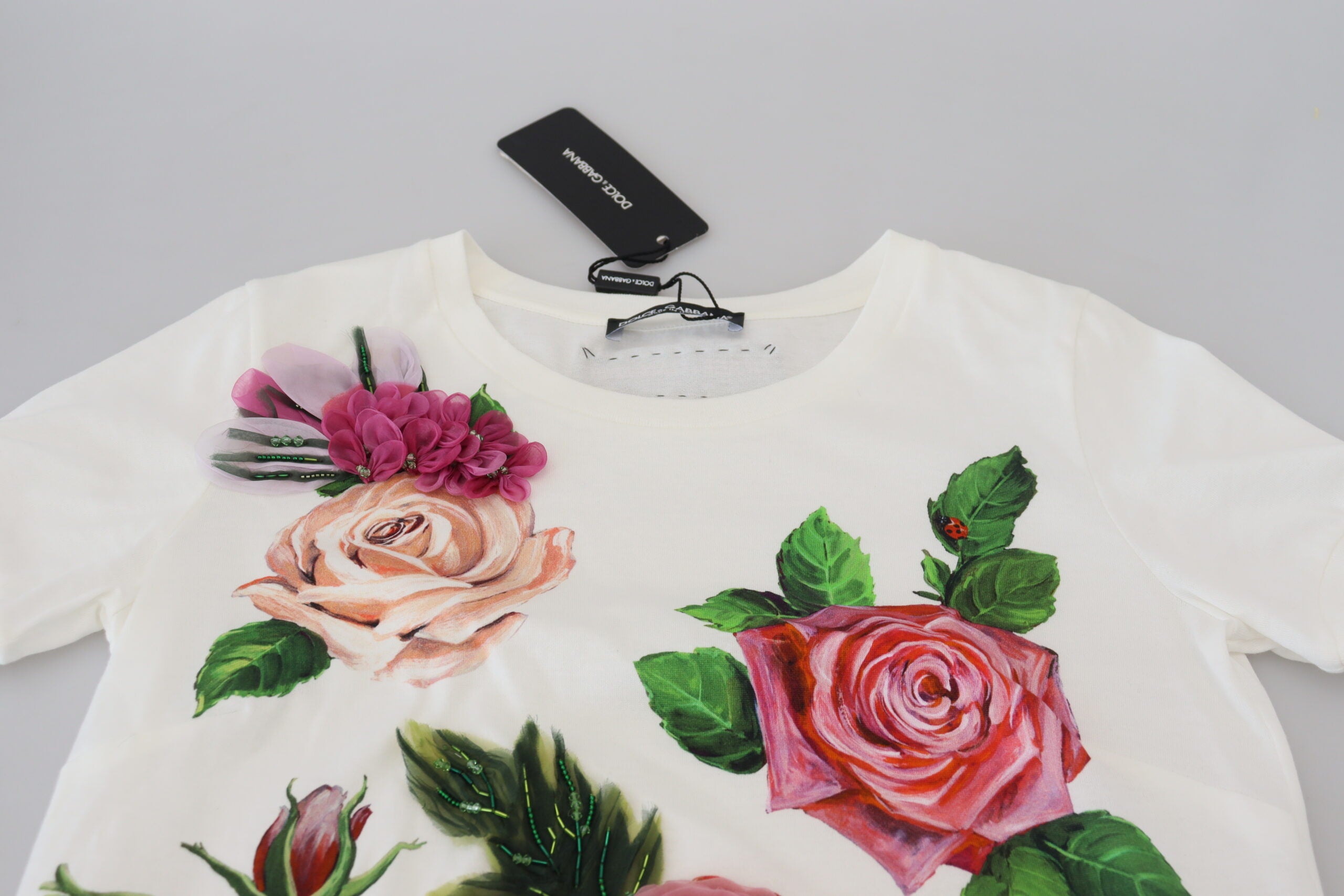 Dolce &amp; Gabbana T-shirt élégant en coton à imprimé roses multicolores