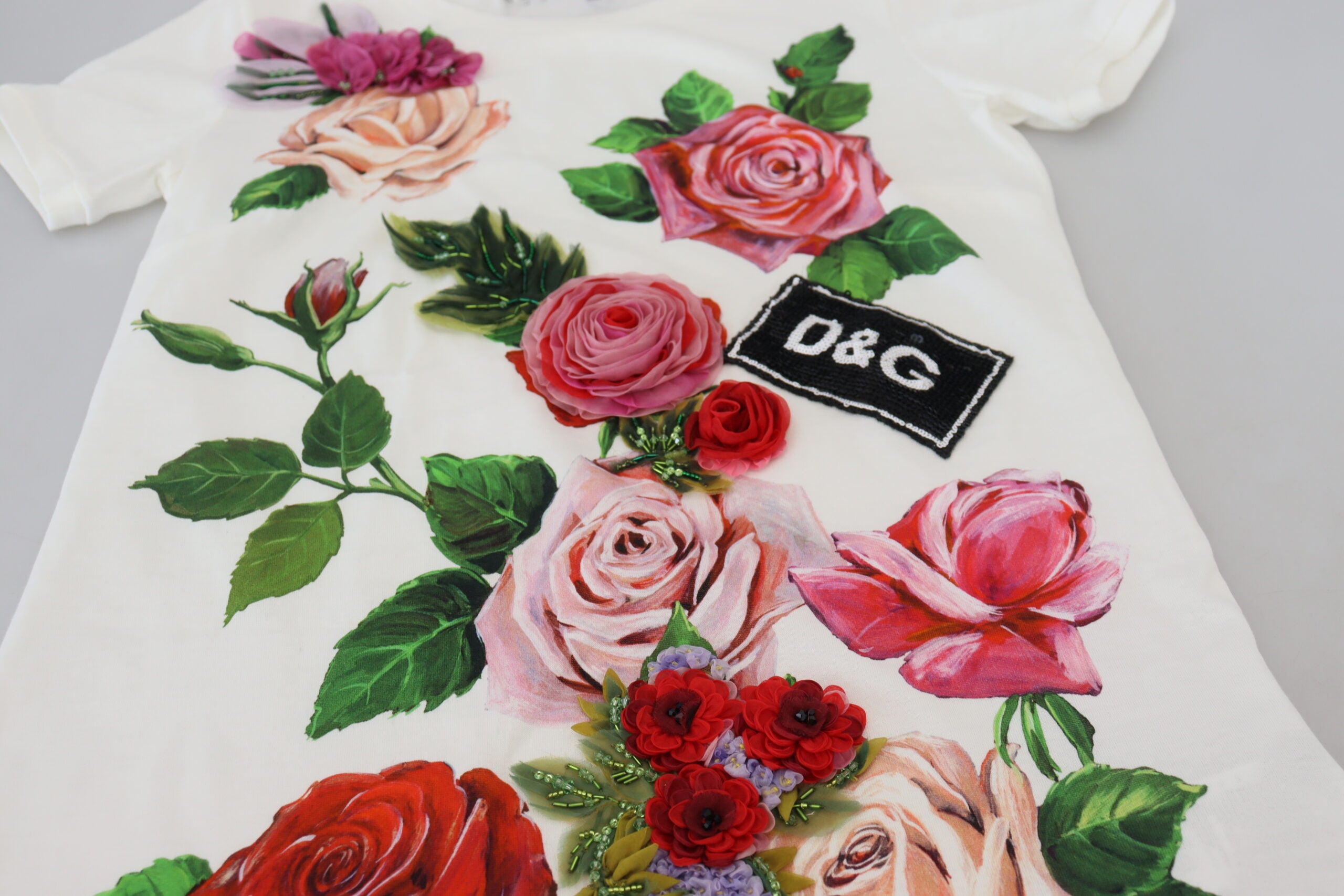 Dolce &amp; Gabbana T-shirt élégant en coton à imprimé roses multicolores