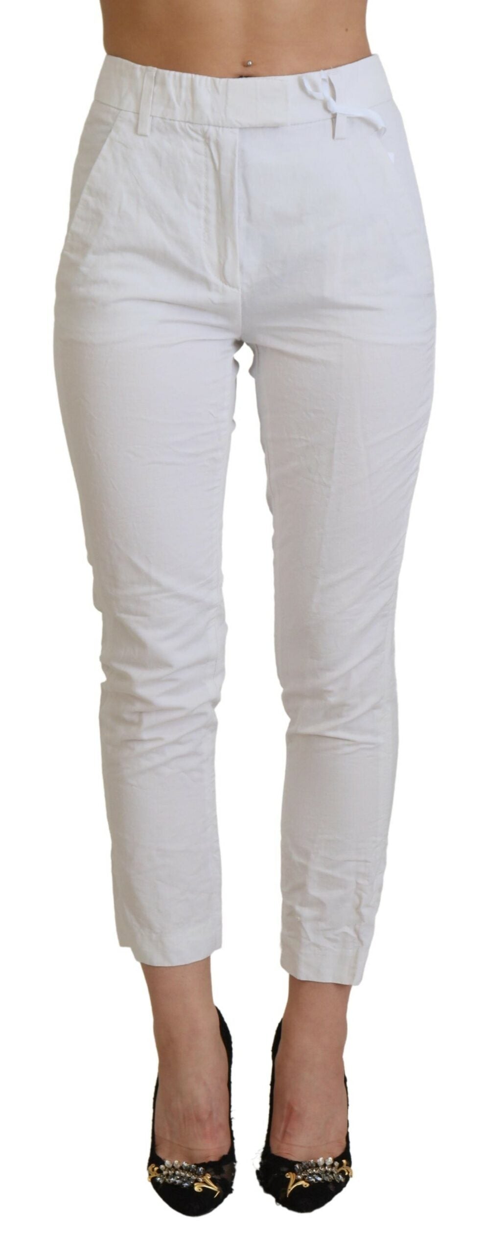 Dondup élégant pantalon blanc fuselé taille haute