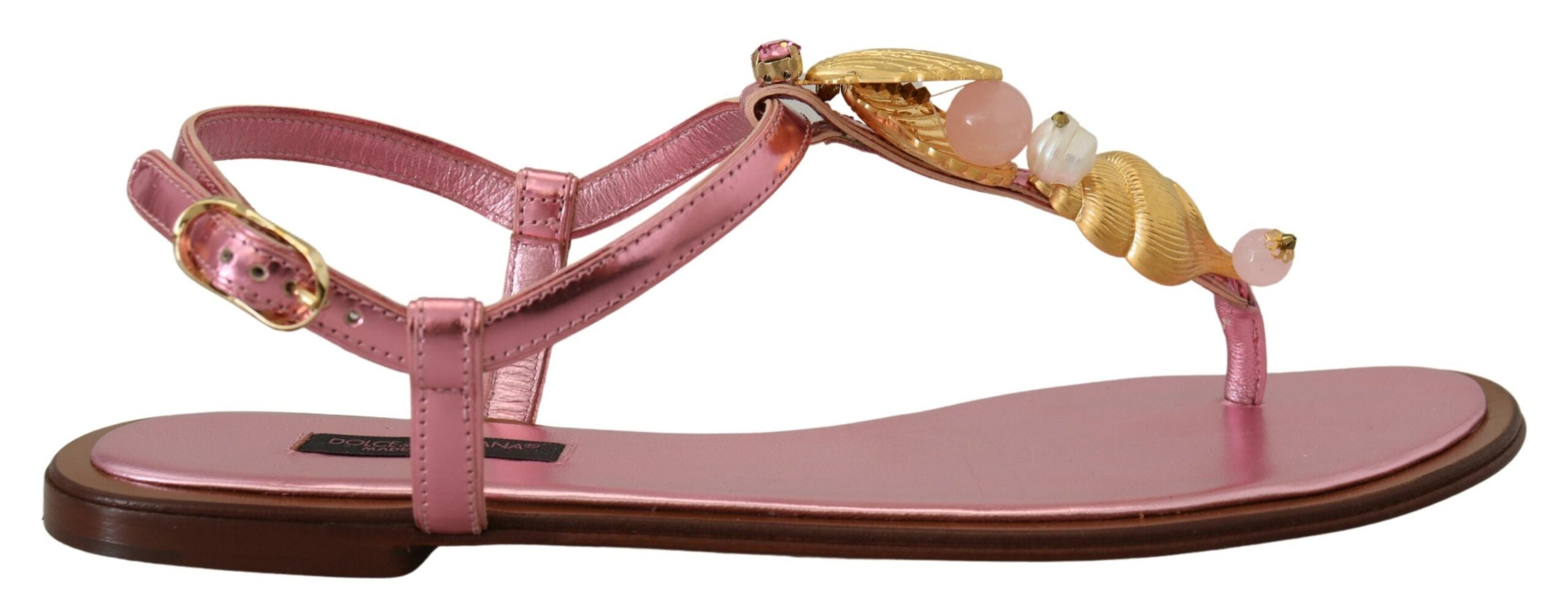 Dolce &amp; Gabbana Sandales chics en cuir rose avec embellissements exquis