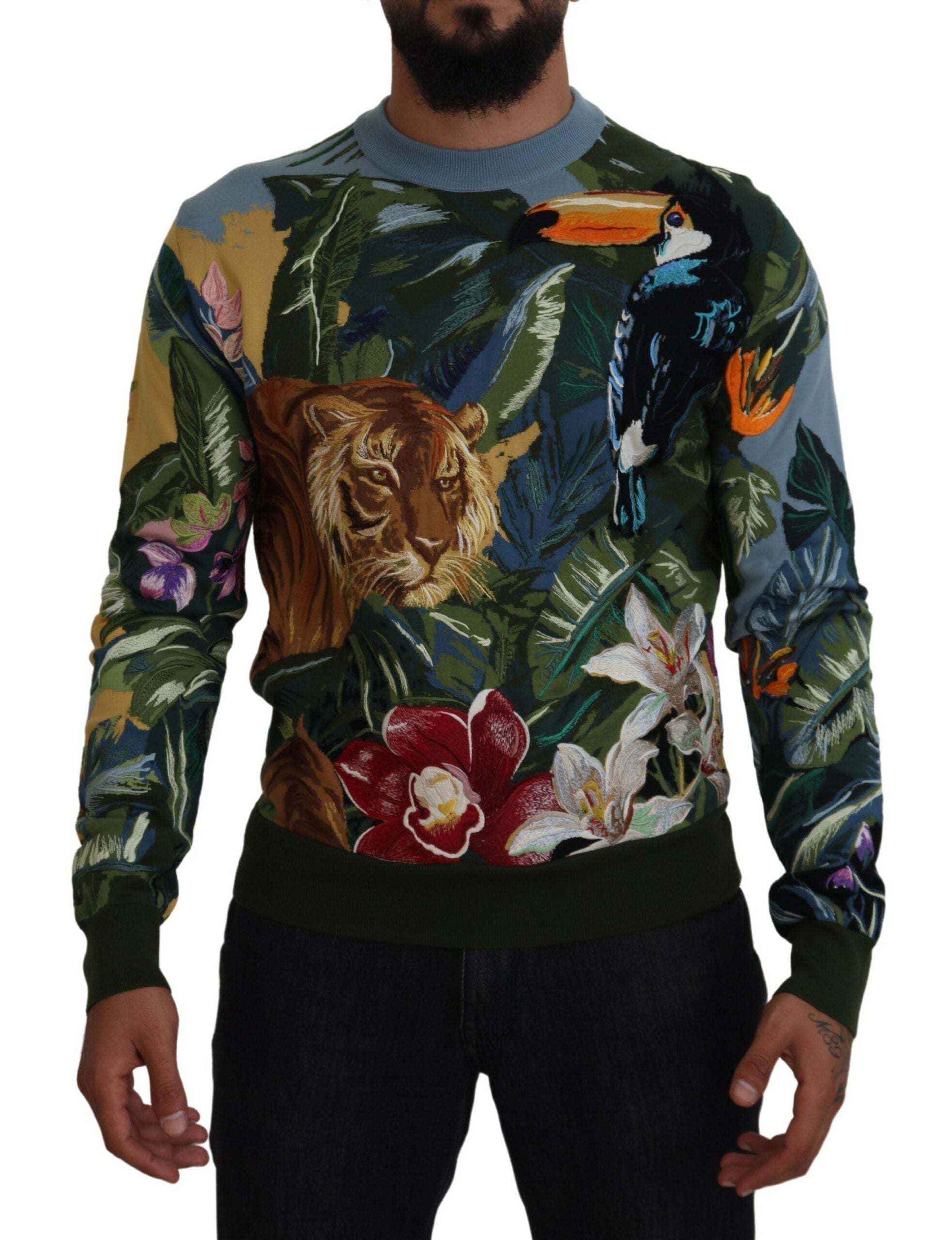 Dolce &amp; Gabbana Pull en laine et soie brodée Jungle