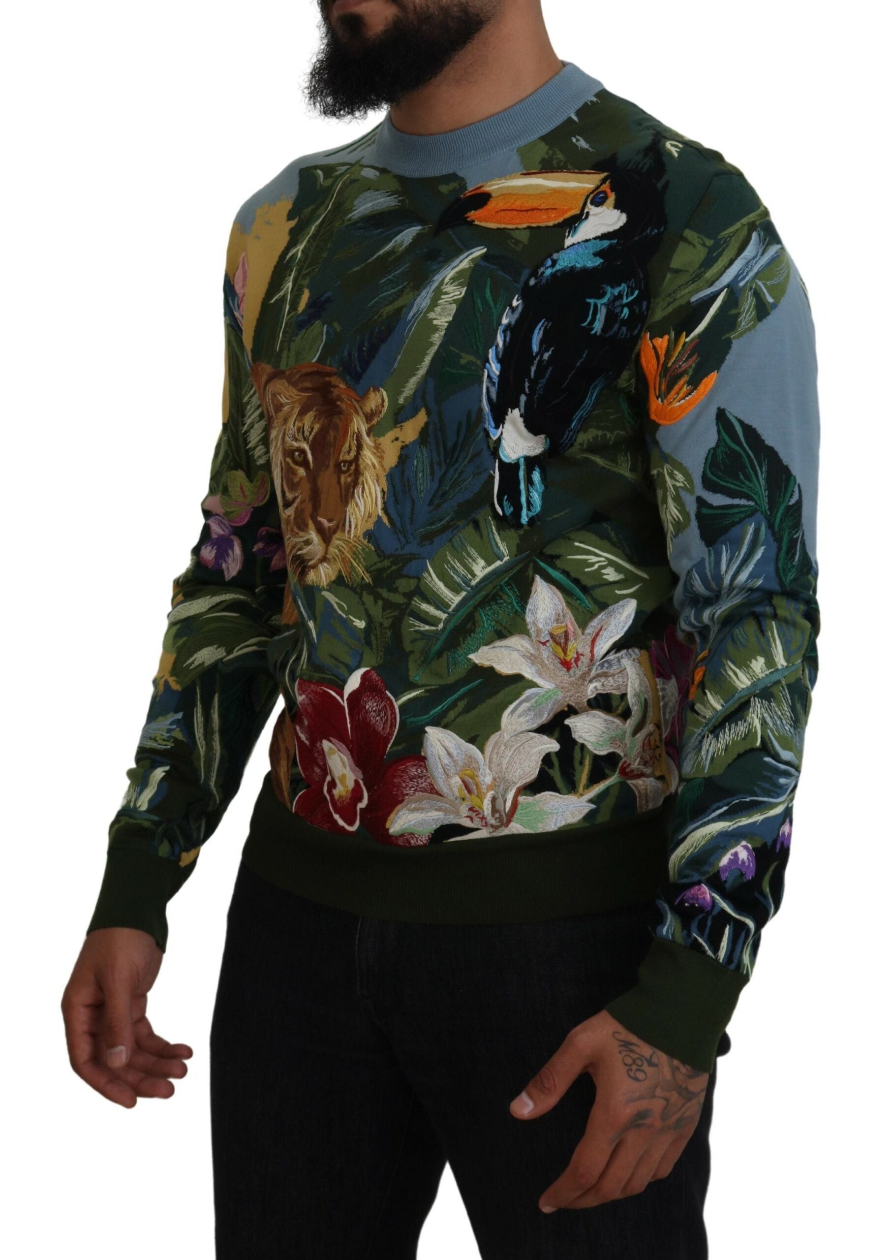 Dolce &amp; Gabbana Pull en laine et soie brodée Jungle