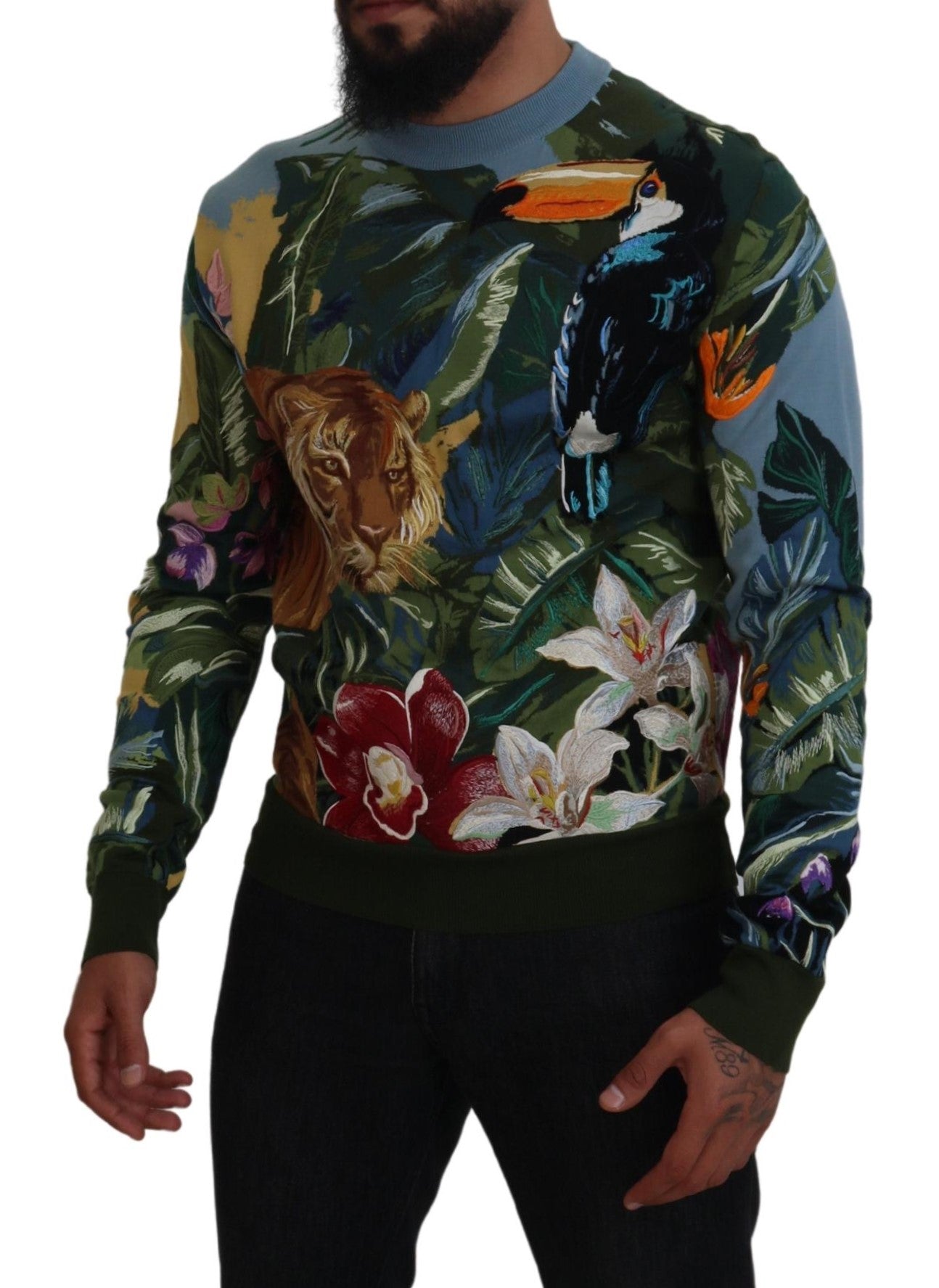 Dolce &amp; Gabbana Pull en laine et soie brodée Jungle