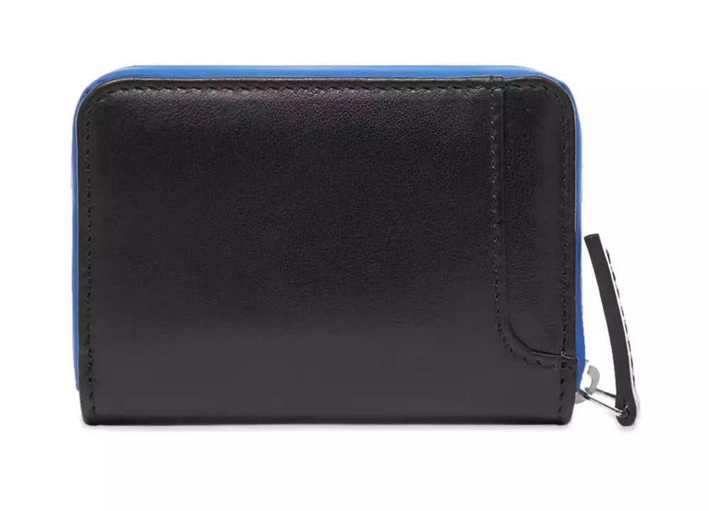 Marcelo Burlon Sleek Black Leather Card Holder with Blue Accents