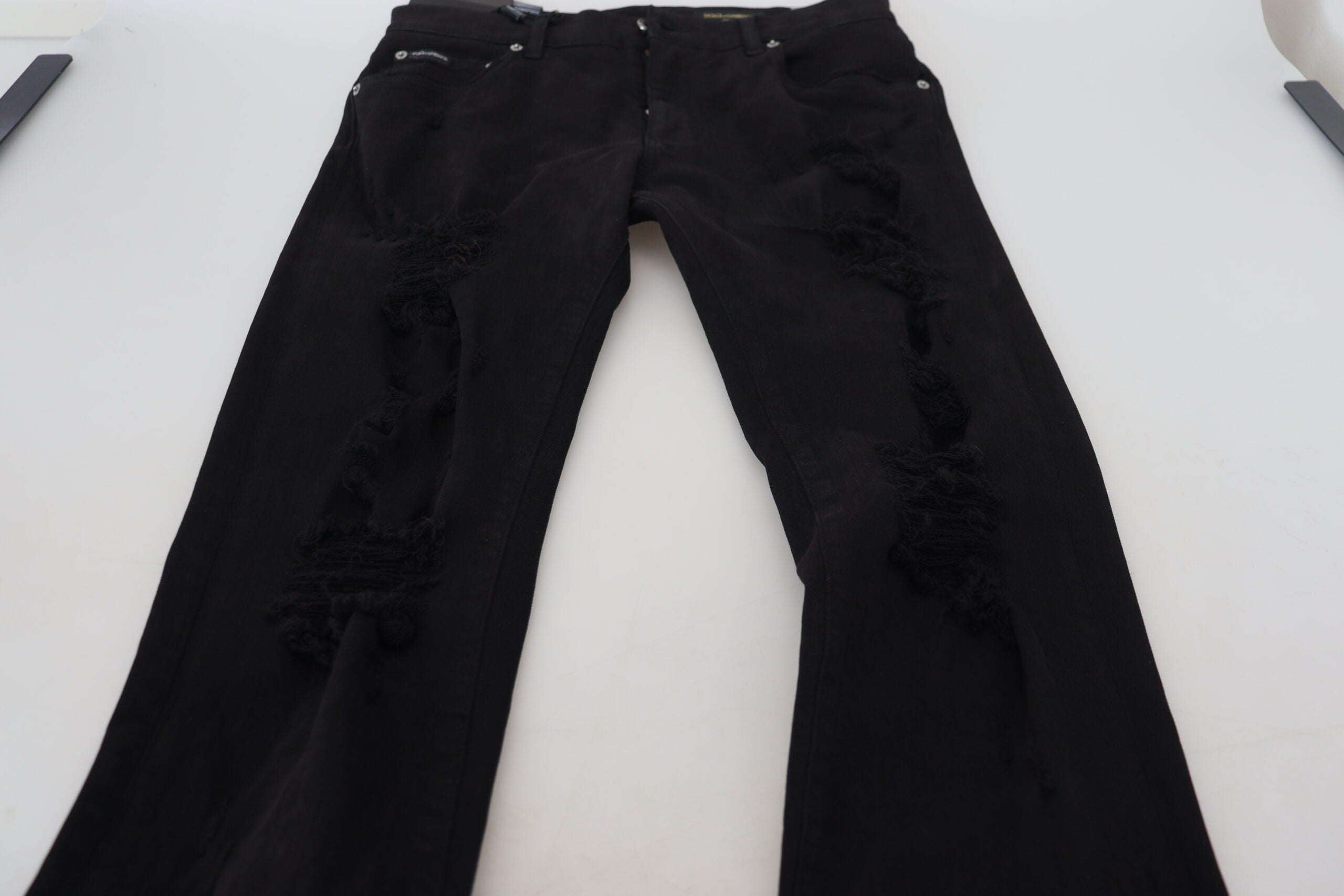 Dolce &amp; Gabbana Svelte Denim coupe slim en lambeaux noir