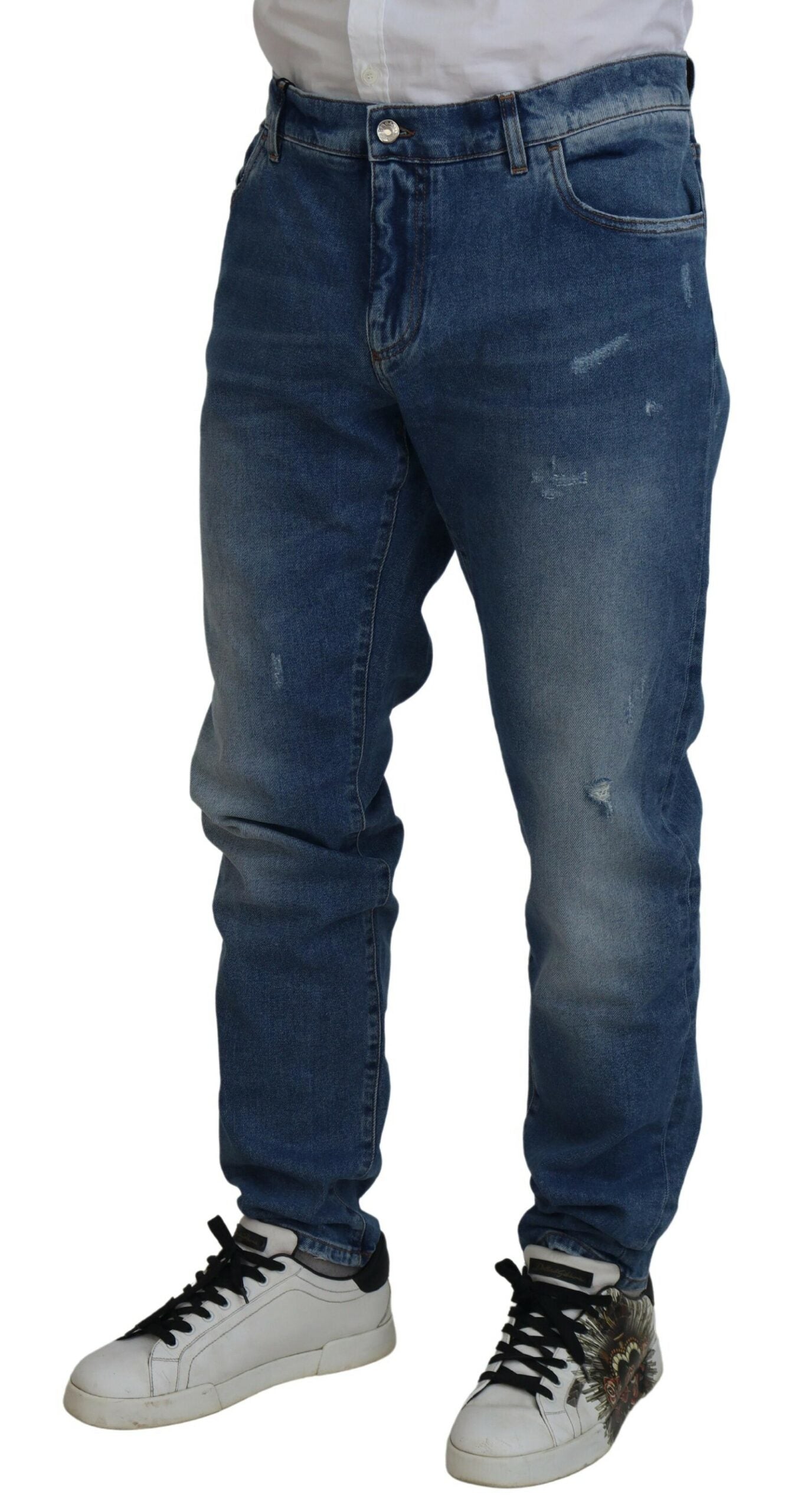 Dolce & Gabbana Jean skinny en coton délavé bleu