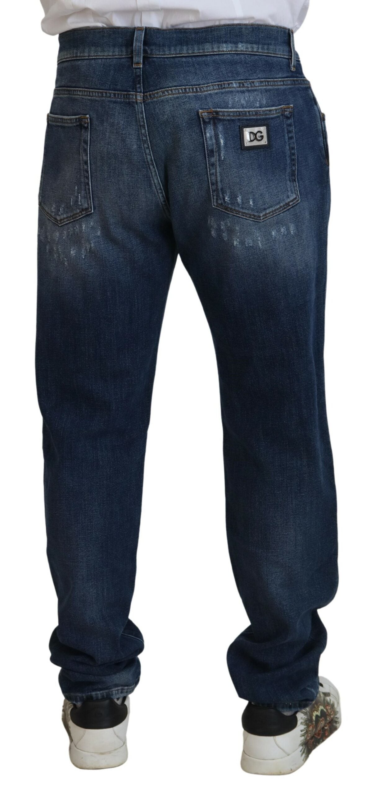 Dolce & Gabbana Jean slim en denim stretch en coton bleu en lambeaux