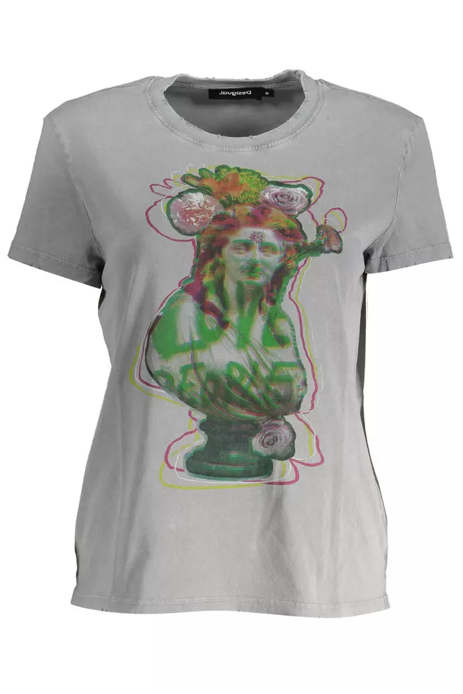 Desigual Chic T-shirt en coton imprimé gris avec logo