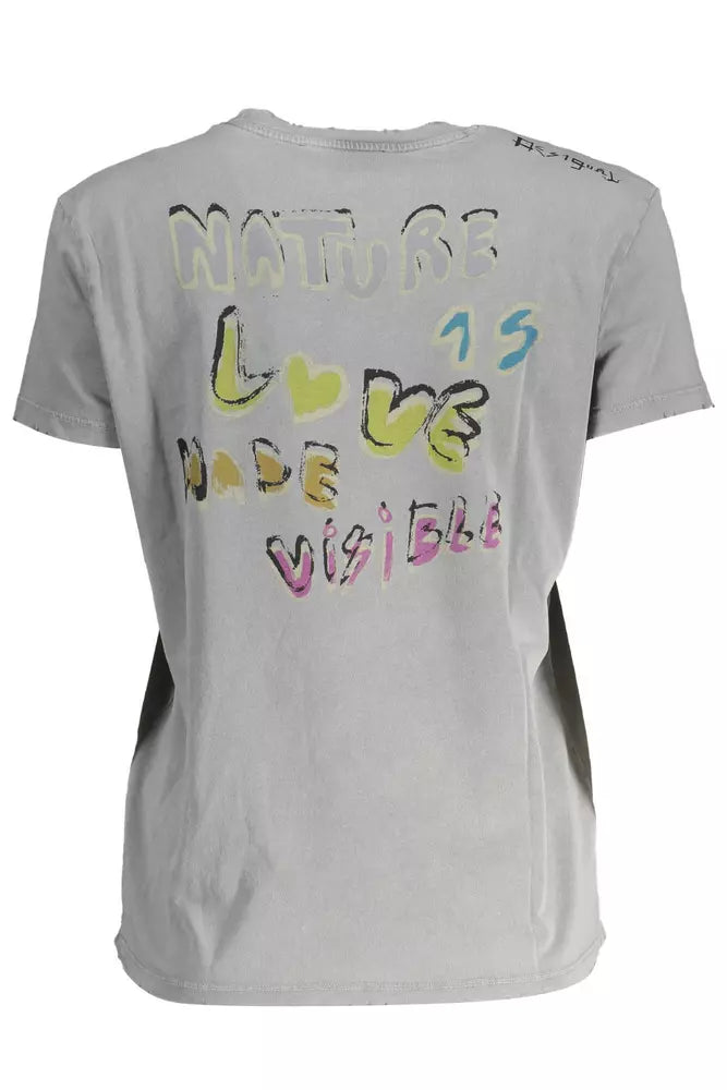 Desigual Chic T-shirt en coton imprimé gris avec logo