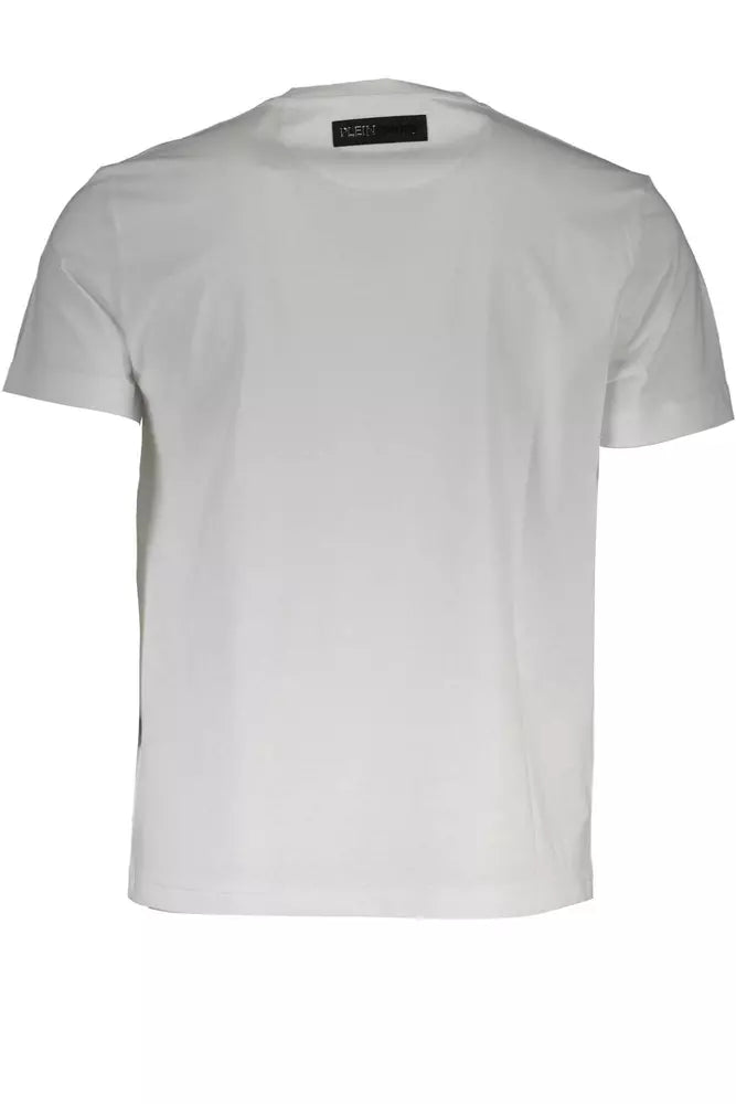 Plein Sport White V-Neck Logo Tee with Print Detail