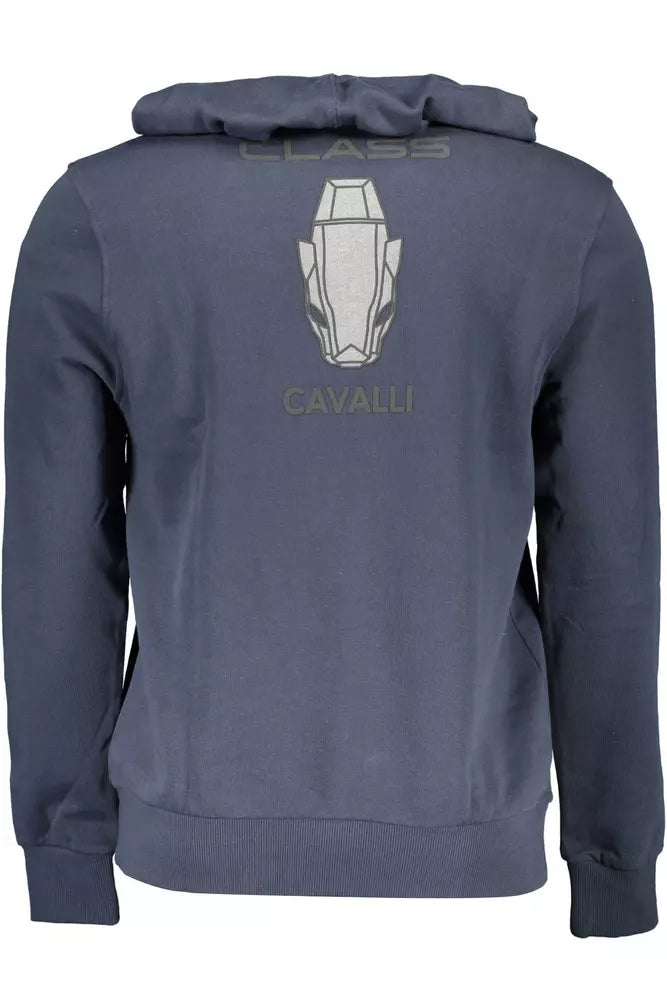 Sweat à capuche en coton bleu Cavalli Class avec logo imprimé