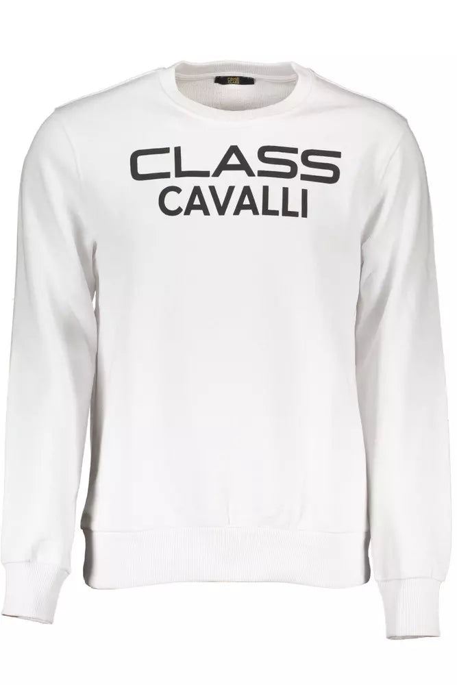 Pull col rond en coton blanc Cavalli Class Chic