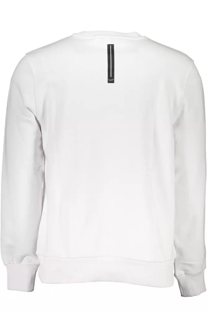 Pull col rond en coton blanc Cavalli Class Chic