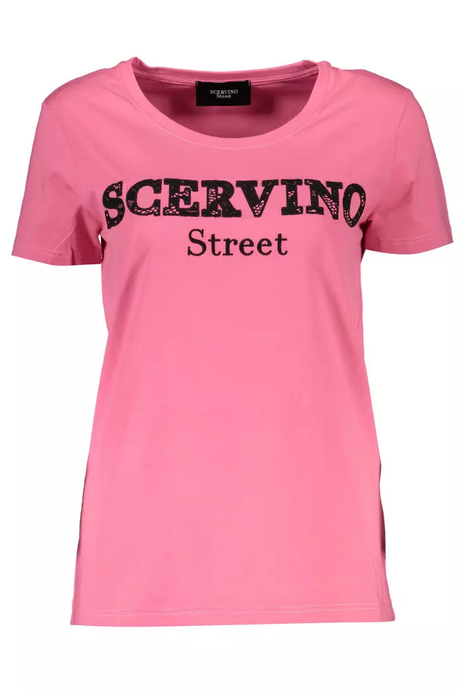 T-shirt brodé rose Scervino Street Chic avec détails contrastés