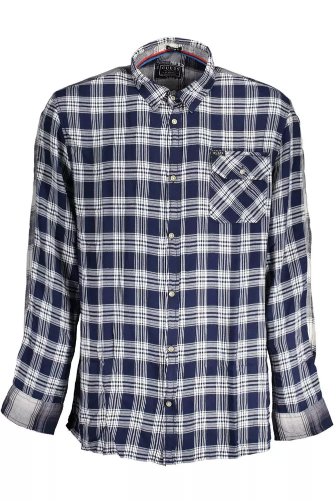 Guess Jeans Chic Blue Viscose Long Sleeve Men's Shirt